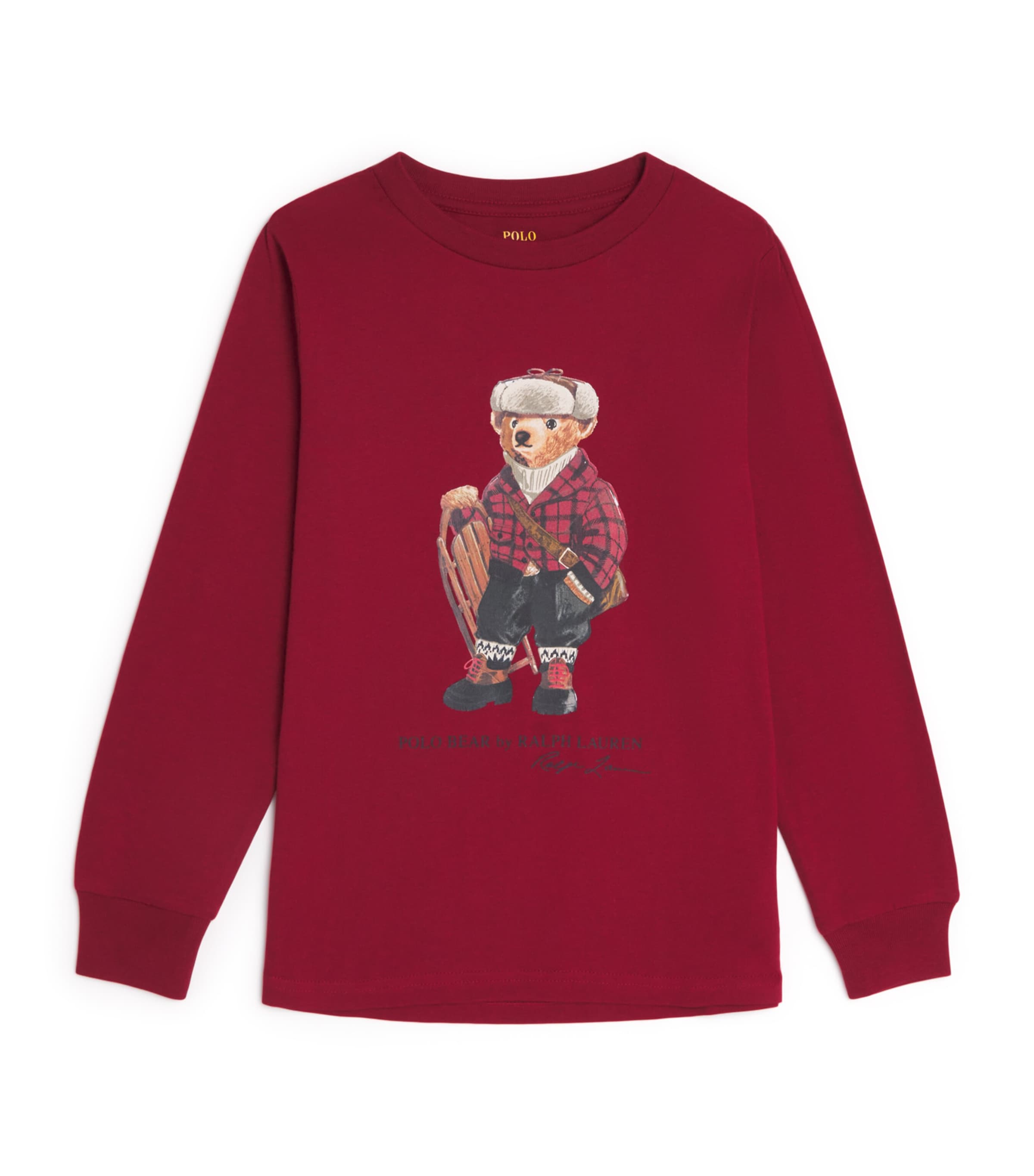 Cotton Polo Bear T-Shirt (6-14 Years) RED Image 1