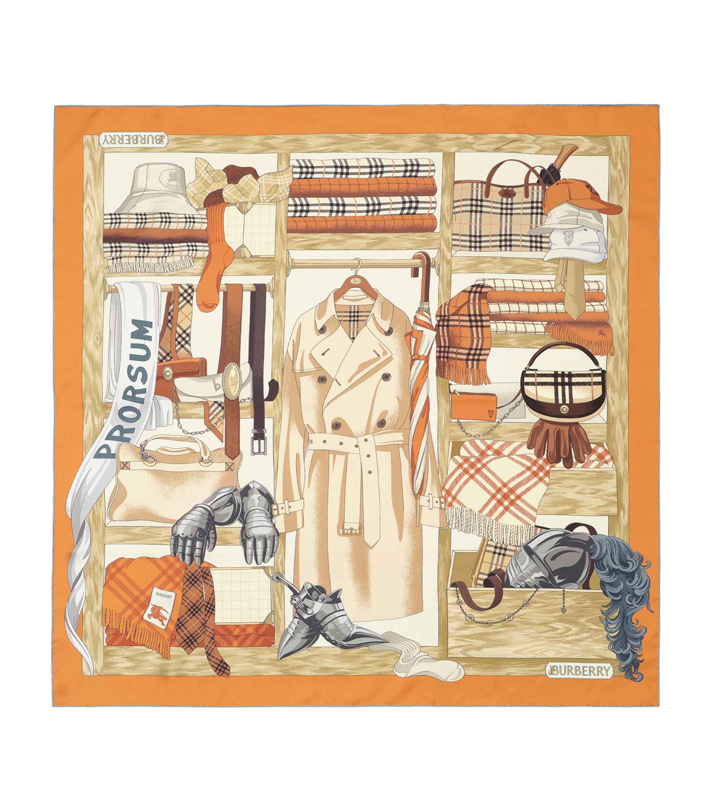 Burberry Silk Wardrobe Print Scarf Pumpkin Orange Image 1