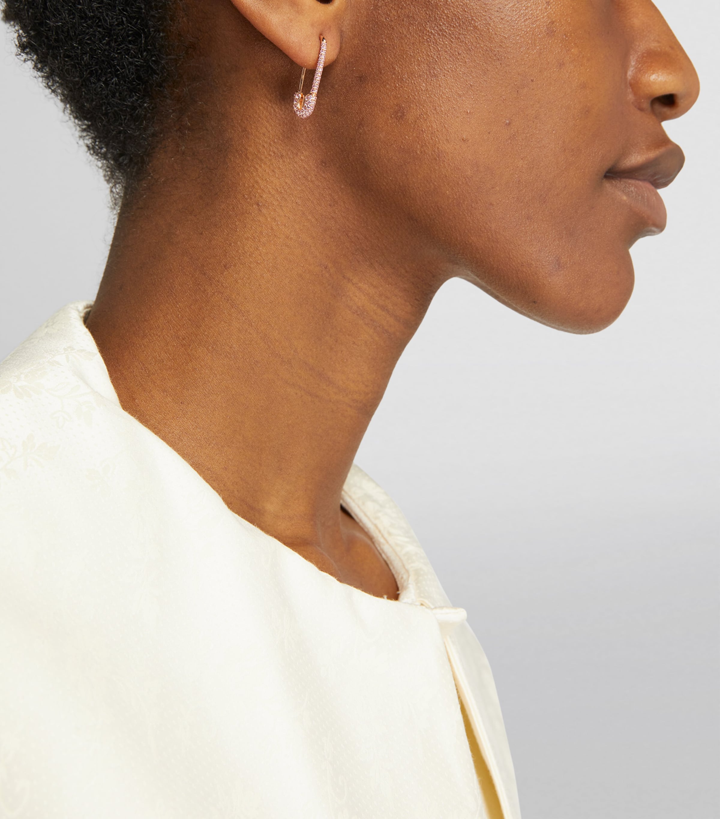 Rose Gold and Pink Sapphire Safety Pin Single Right Earring ROSE GOLD Image 4