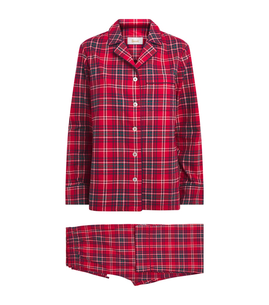 Harrods Womens Cotton Tartan Pyjama Set Red Image 1