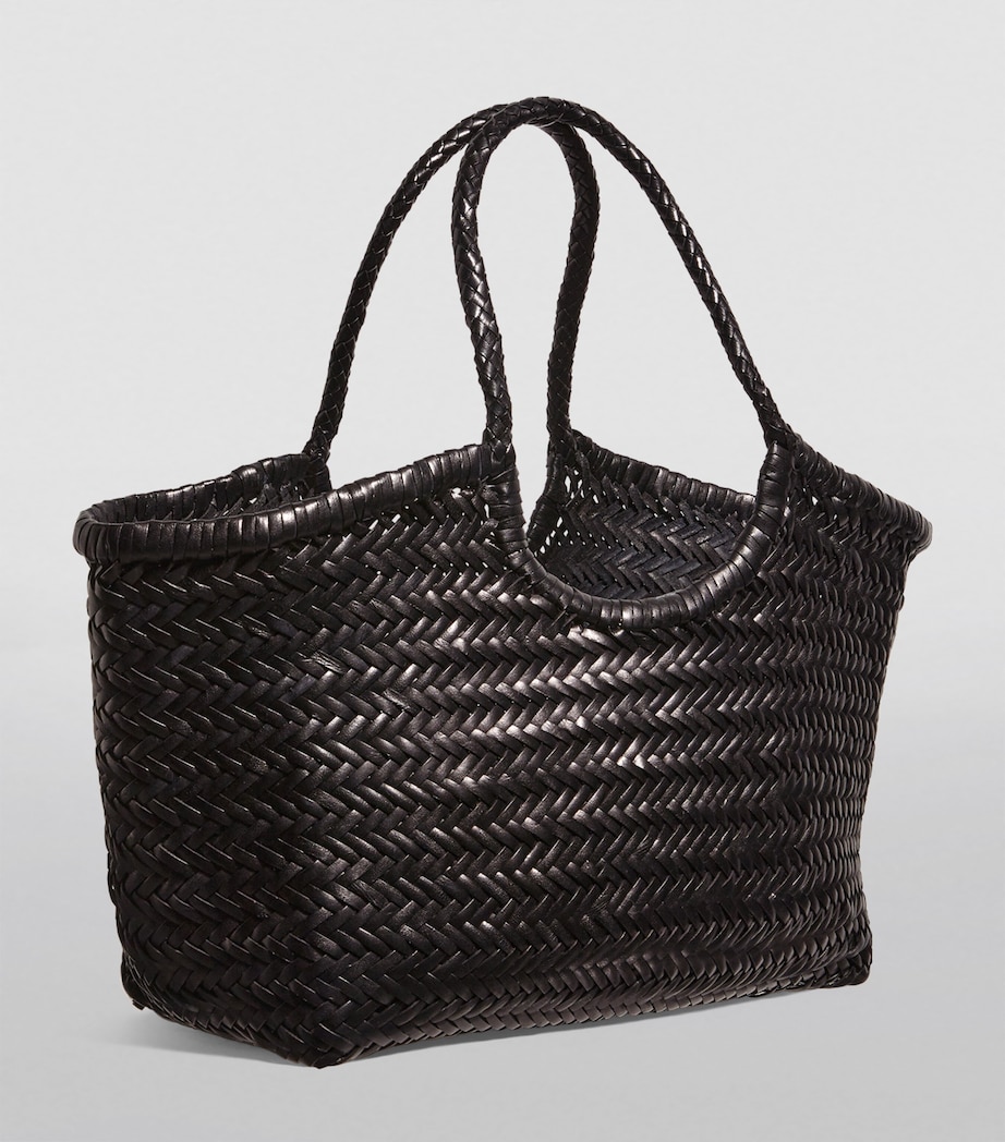 Large Leather Woven Nantucket Tote Bag BLACK Image 2