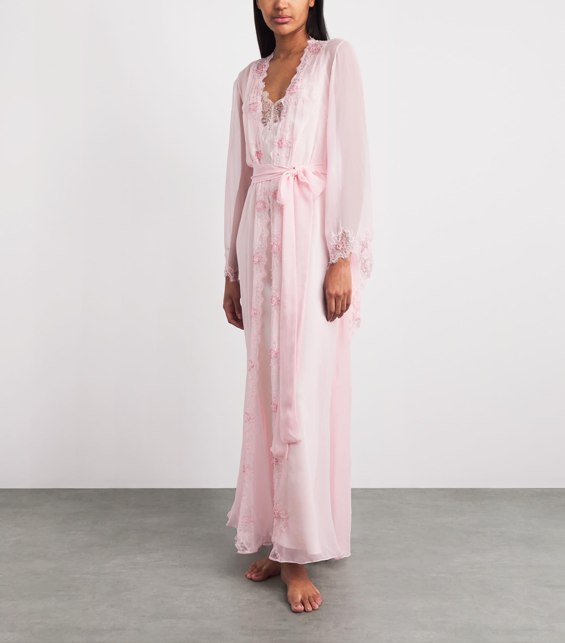 Rosamosario Womens Silk Georgette Embellished Robe Pink Image 2