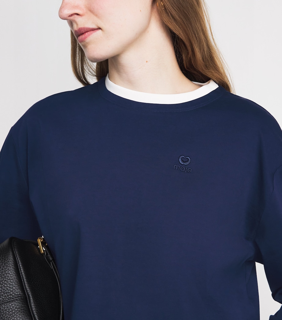 Maje Womens Cotton Layered Logo T-Shirt Navy Image 3