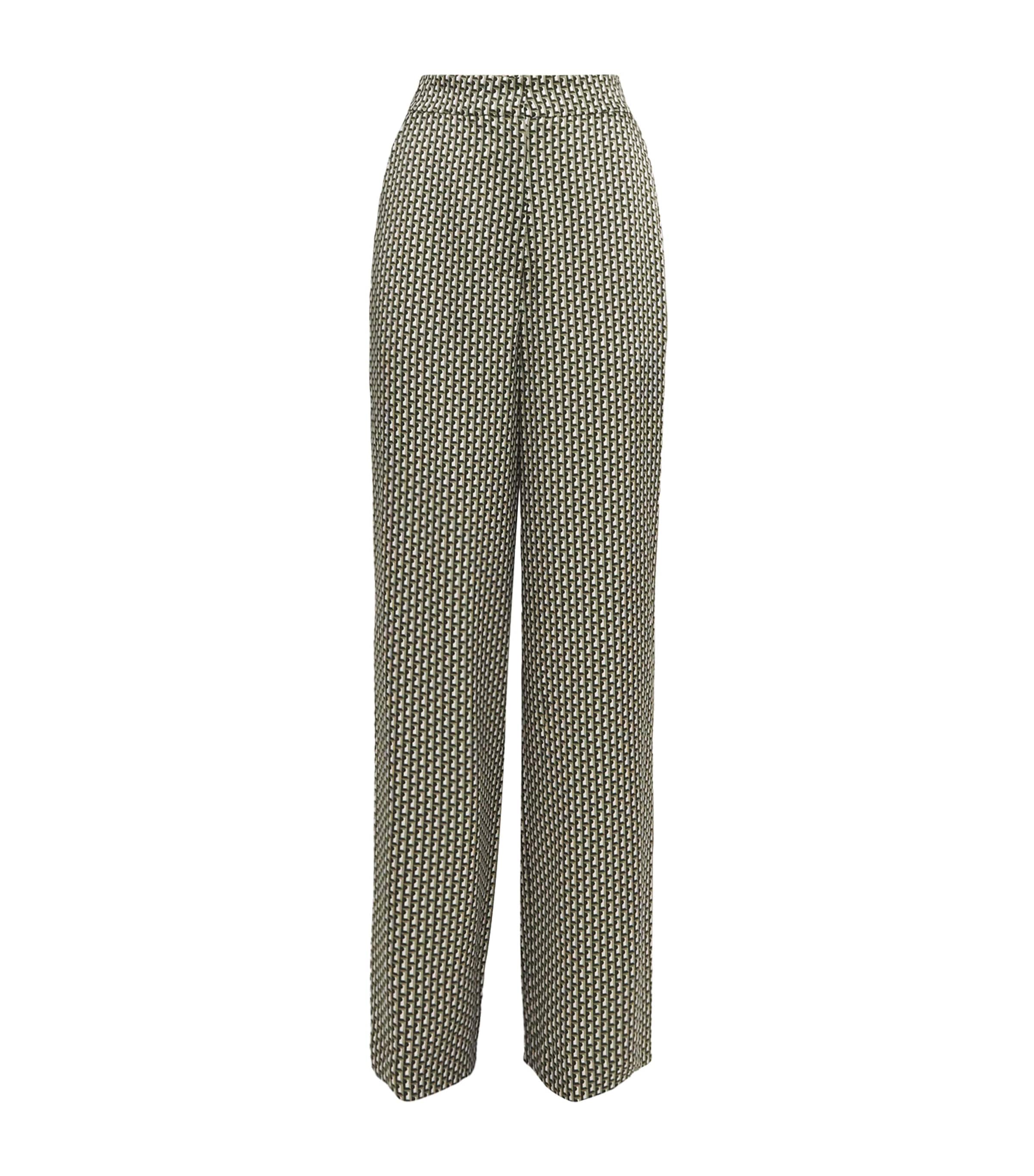 Laura Pitharas Wool Geometric Print Wide-leg Trousers In Green