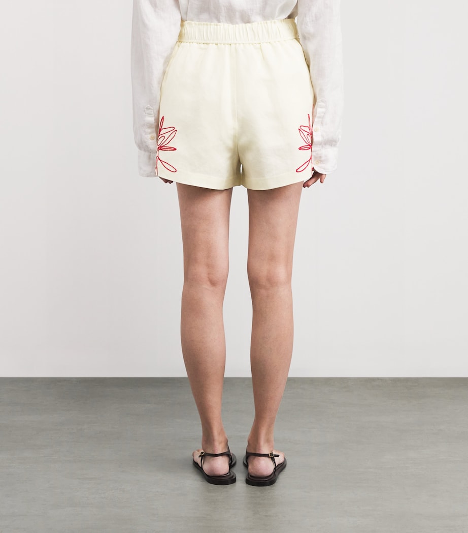 Linen-Blend Embroidered Eviva Shorts L10 LEMON Image 4