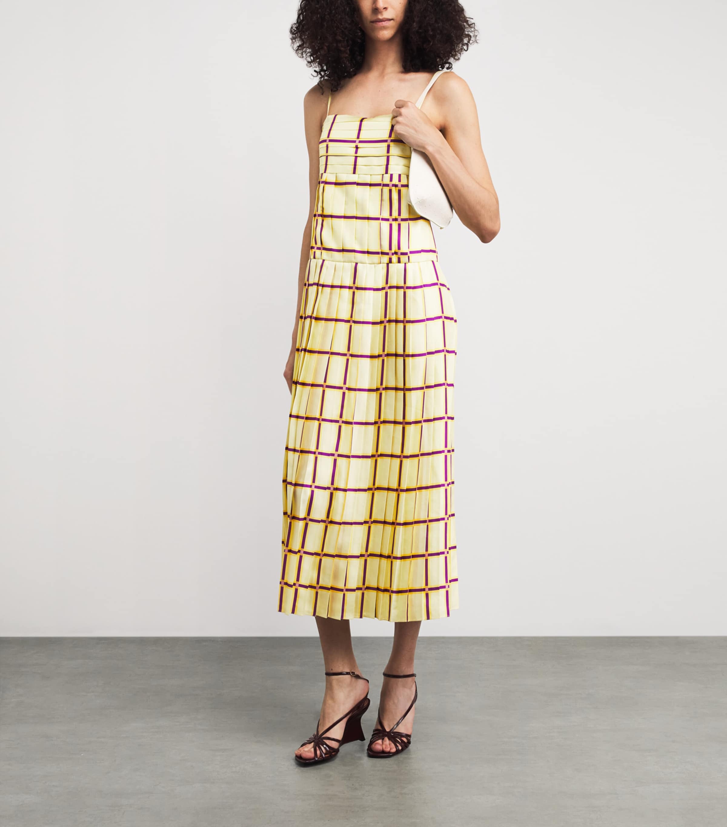 Emilia Wickstead Womens Silk Check Agata Midi Dress Lemon/mustard/purple Image 2
