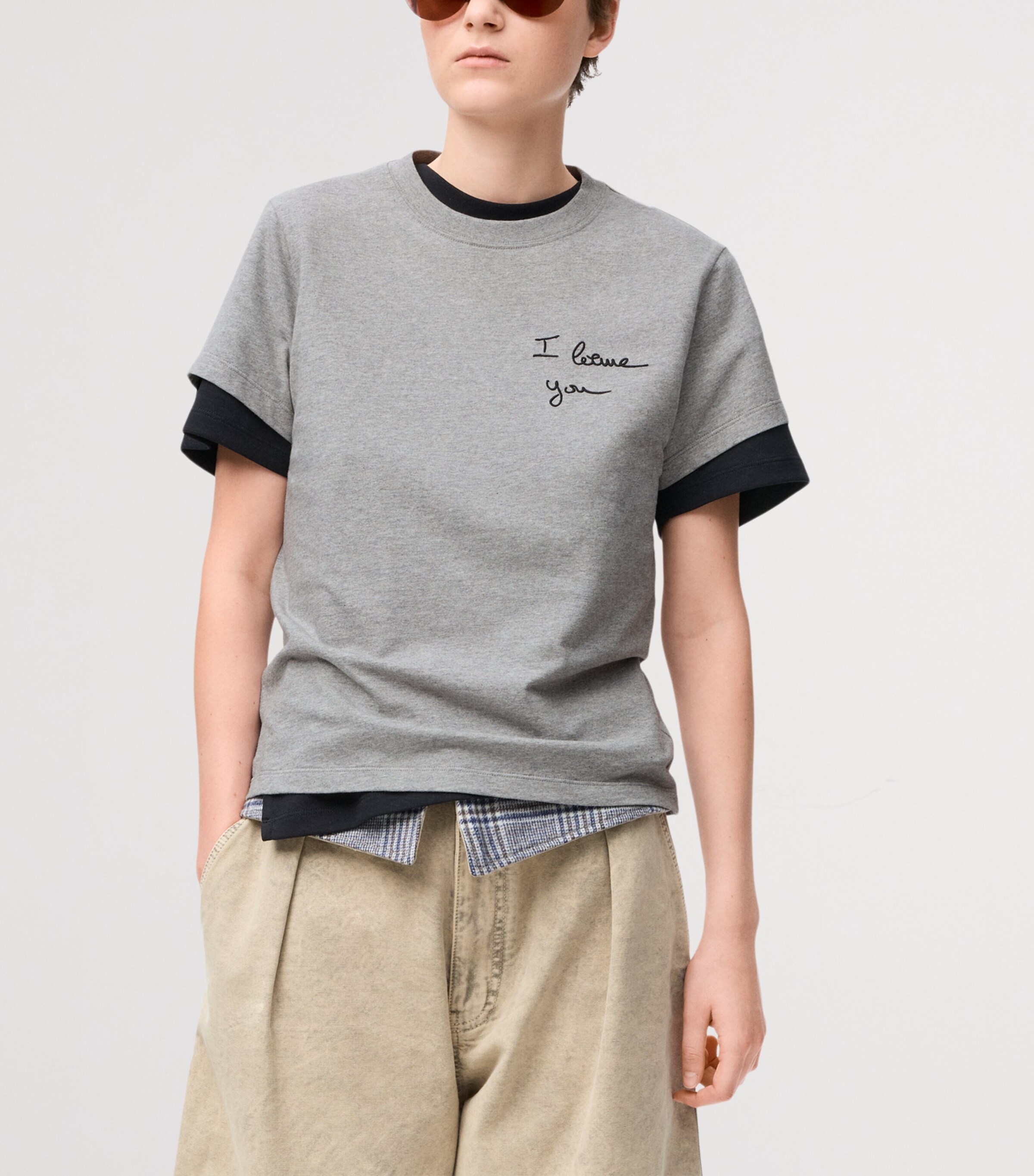 Stretch-Cotton Embroidered T-Shirt GREY MELANGE Image 3