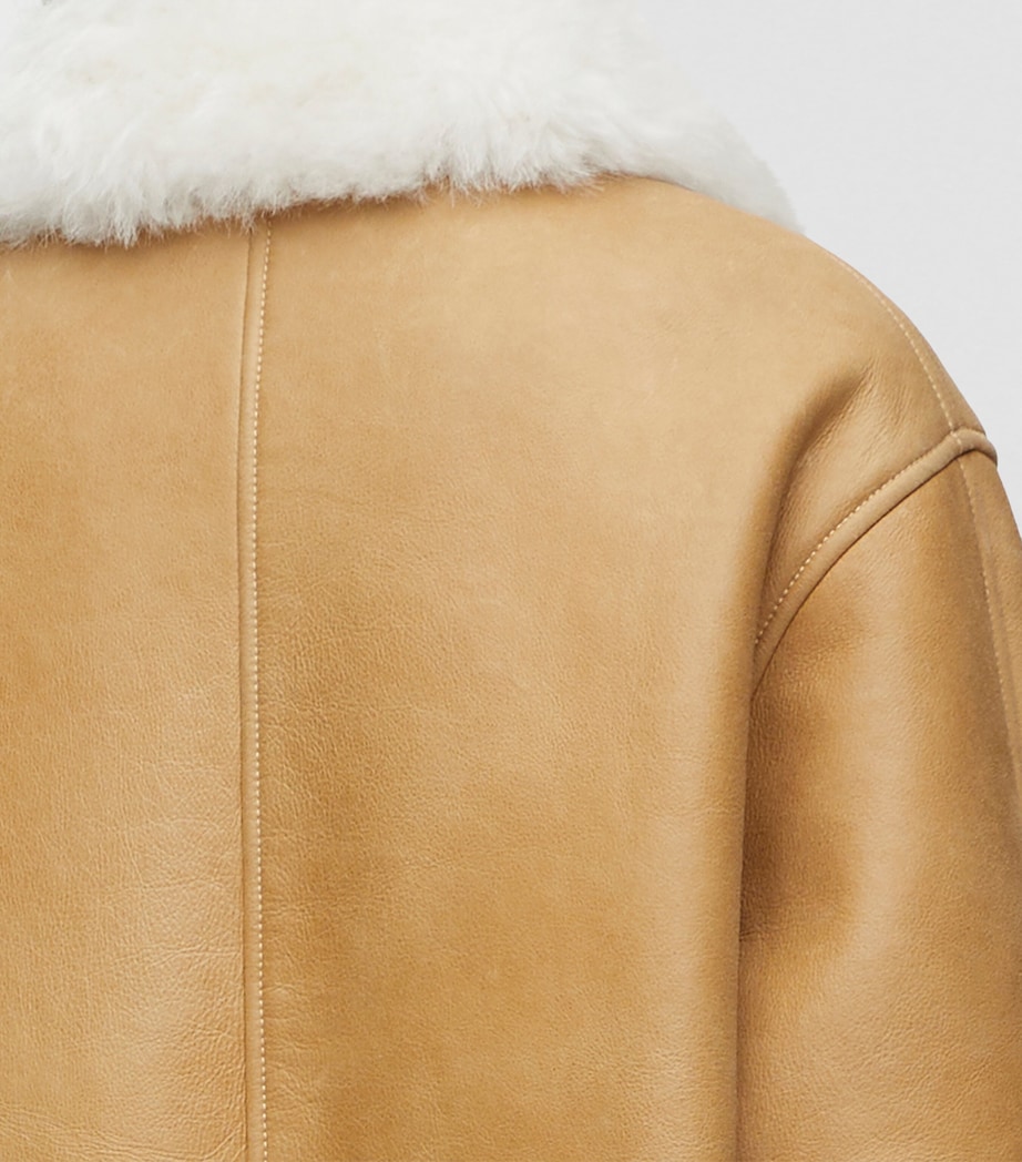 Shearling-Trim Leather Jacket WHITE/GOLD Image 5
