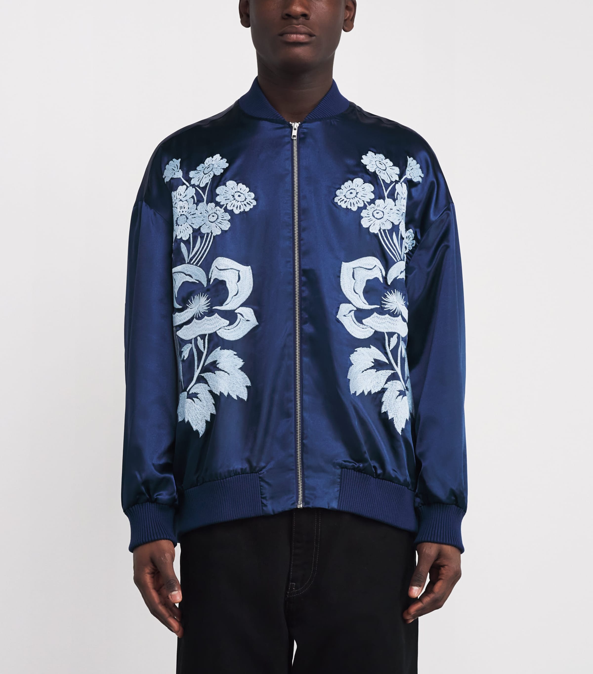Floral Embroidered Bomber Jacket BLUE Image 3
