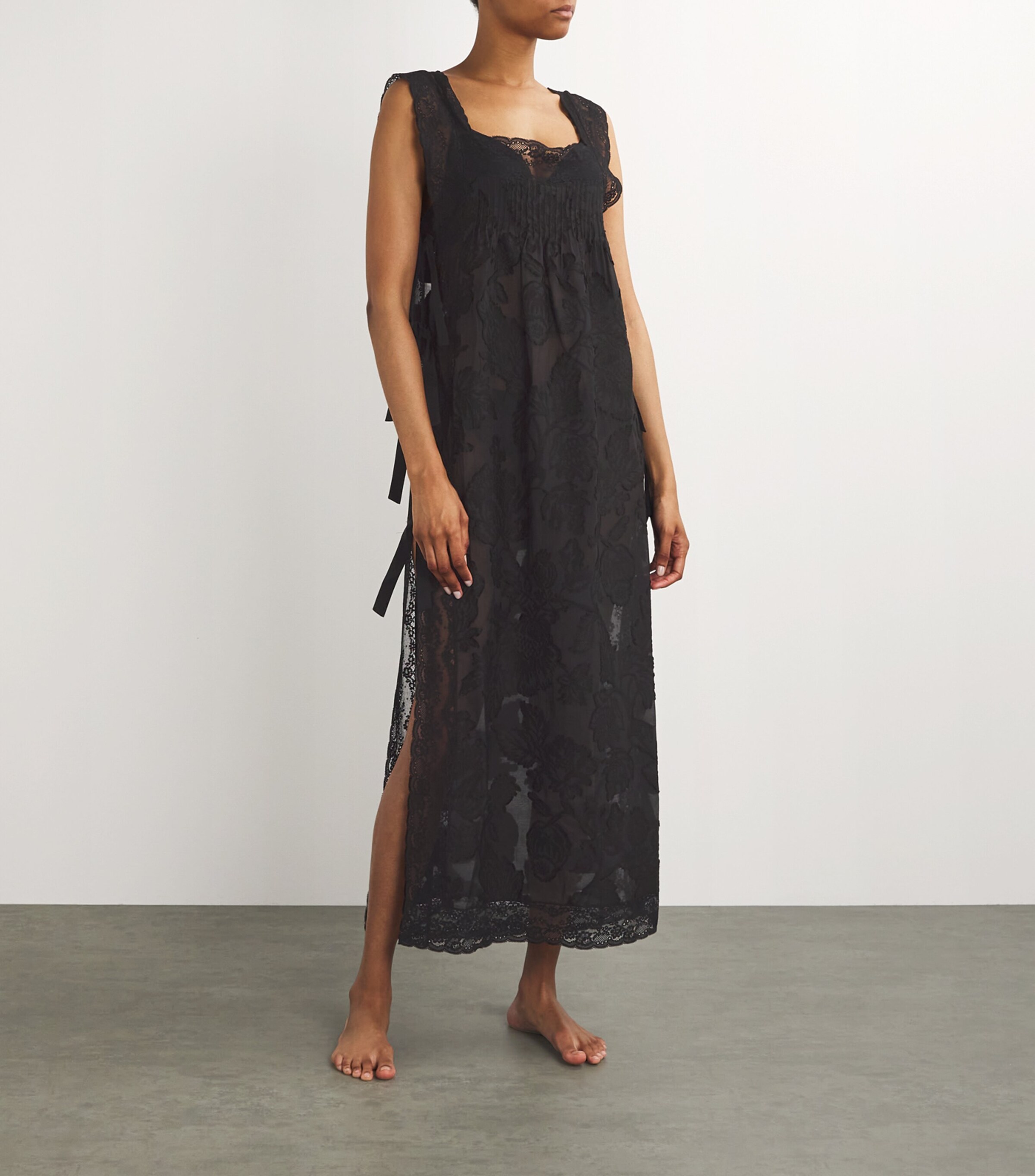 Lace-Trim Fiocchini Nightdress BLACK DEVORE Image 2