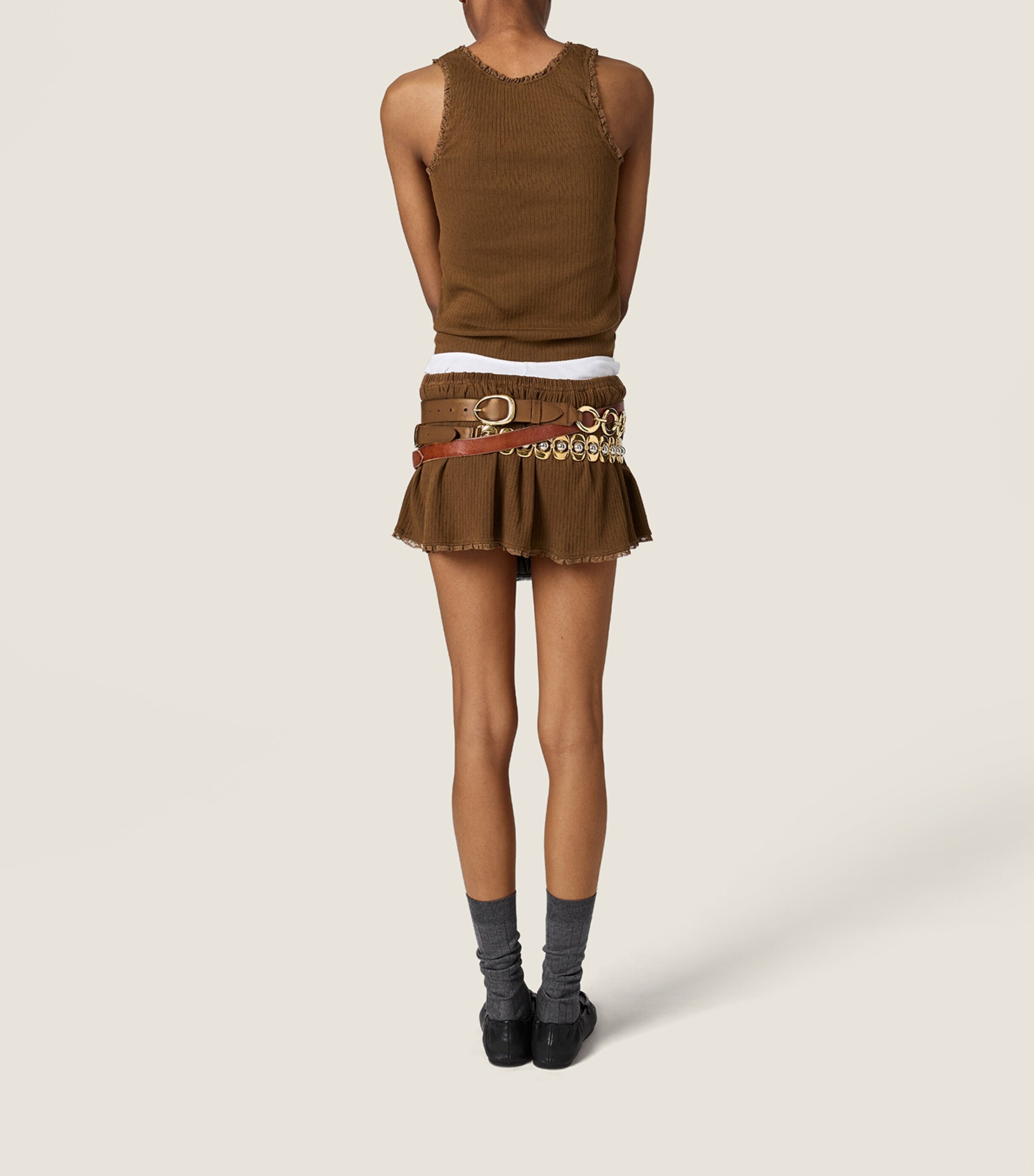 Miu Miu Womens Cotton Lace-Trimmed Mini Skirt Image 3