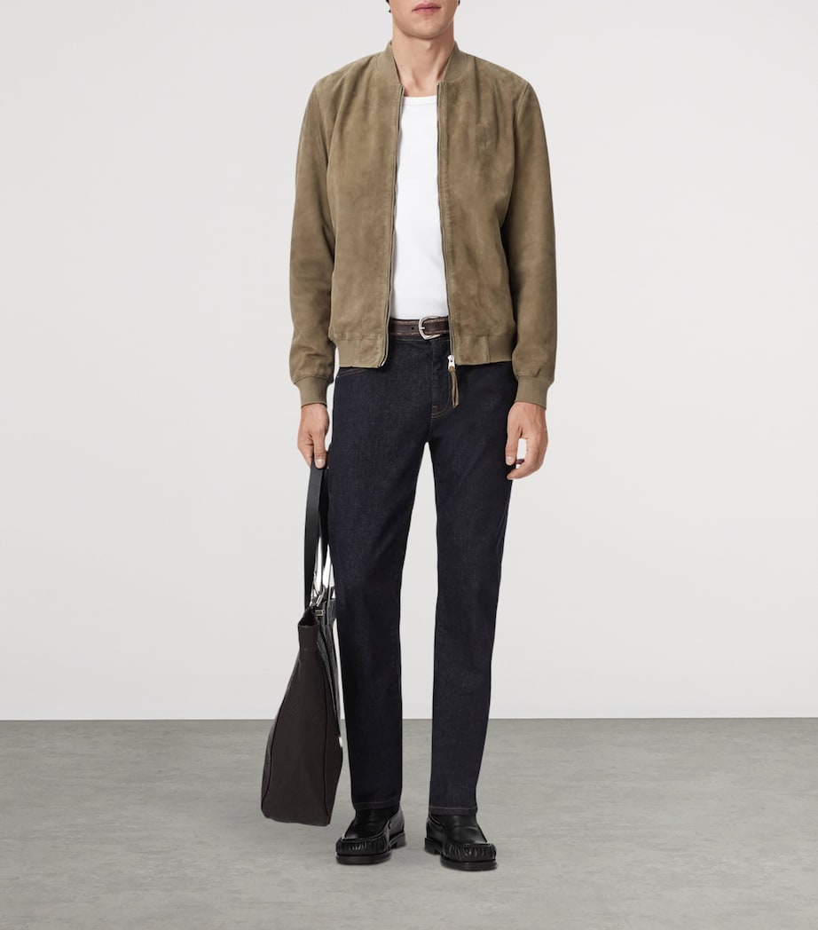 AllSaints Mens Suede Morten Bomber Jacket Olive Green Image 5