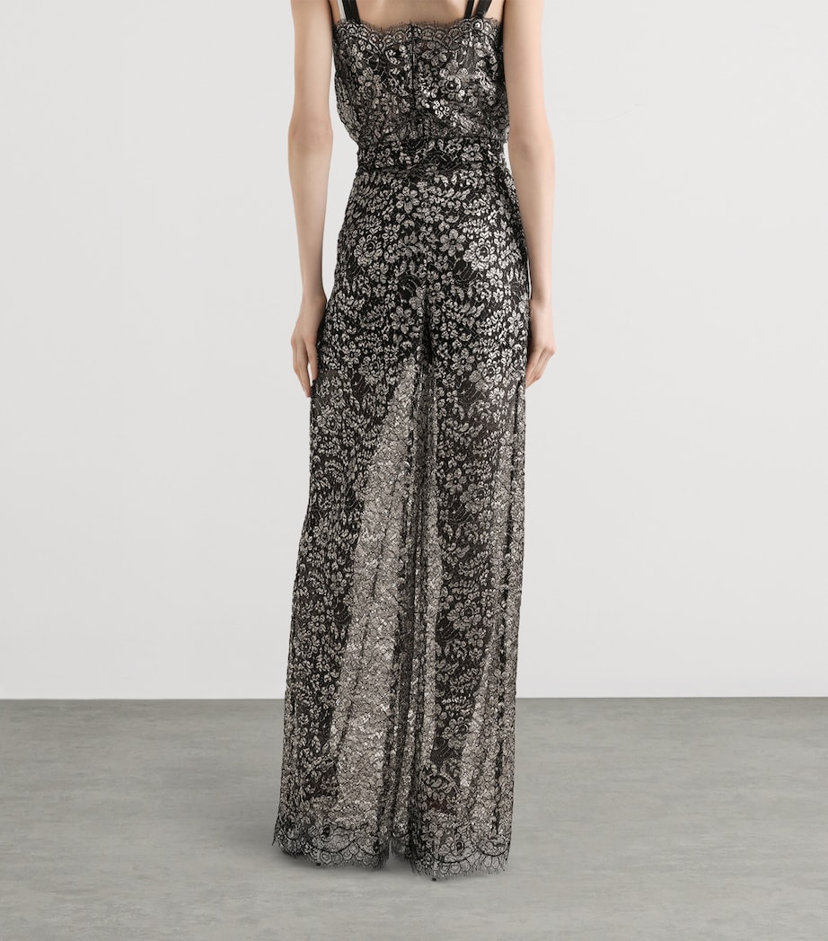 Lamé Lace Wide-Leg Trousers S0998-SILV Image 5