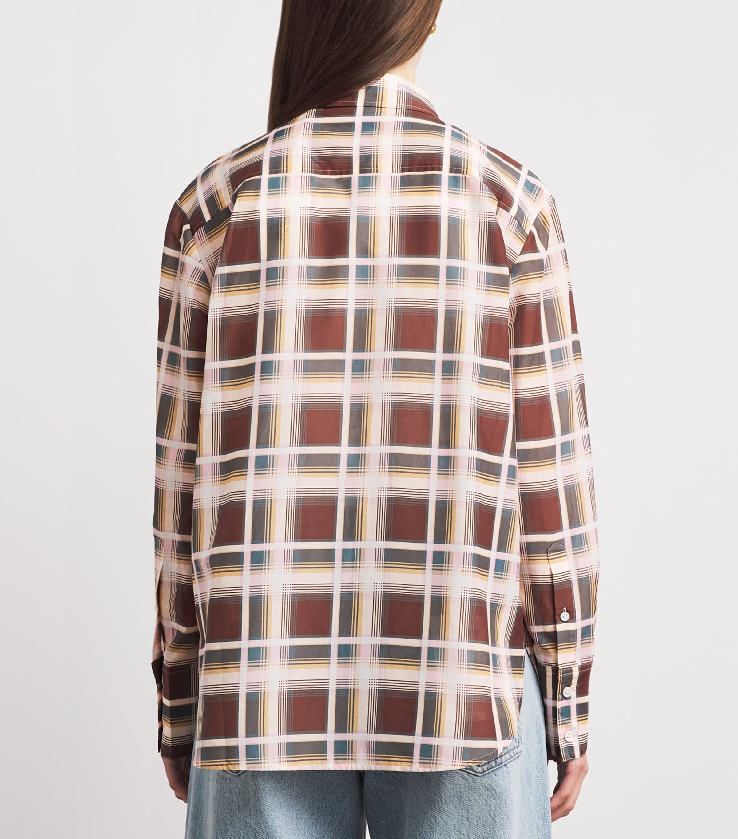 FRAME Womens Cotton-Silk Check Shirt Silver Peony Multi Image 5