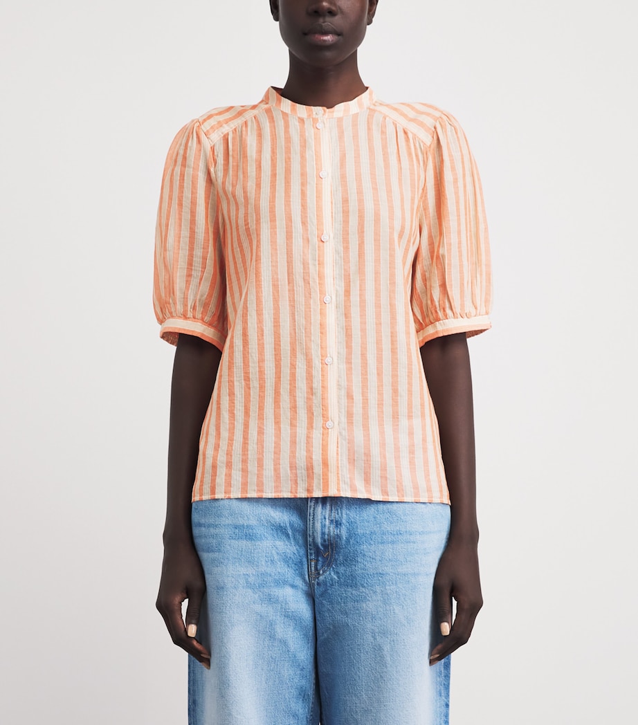 ME+EM Womens Cotton Tie Stripe Blouse Orange Multi Image 4