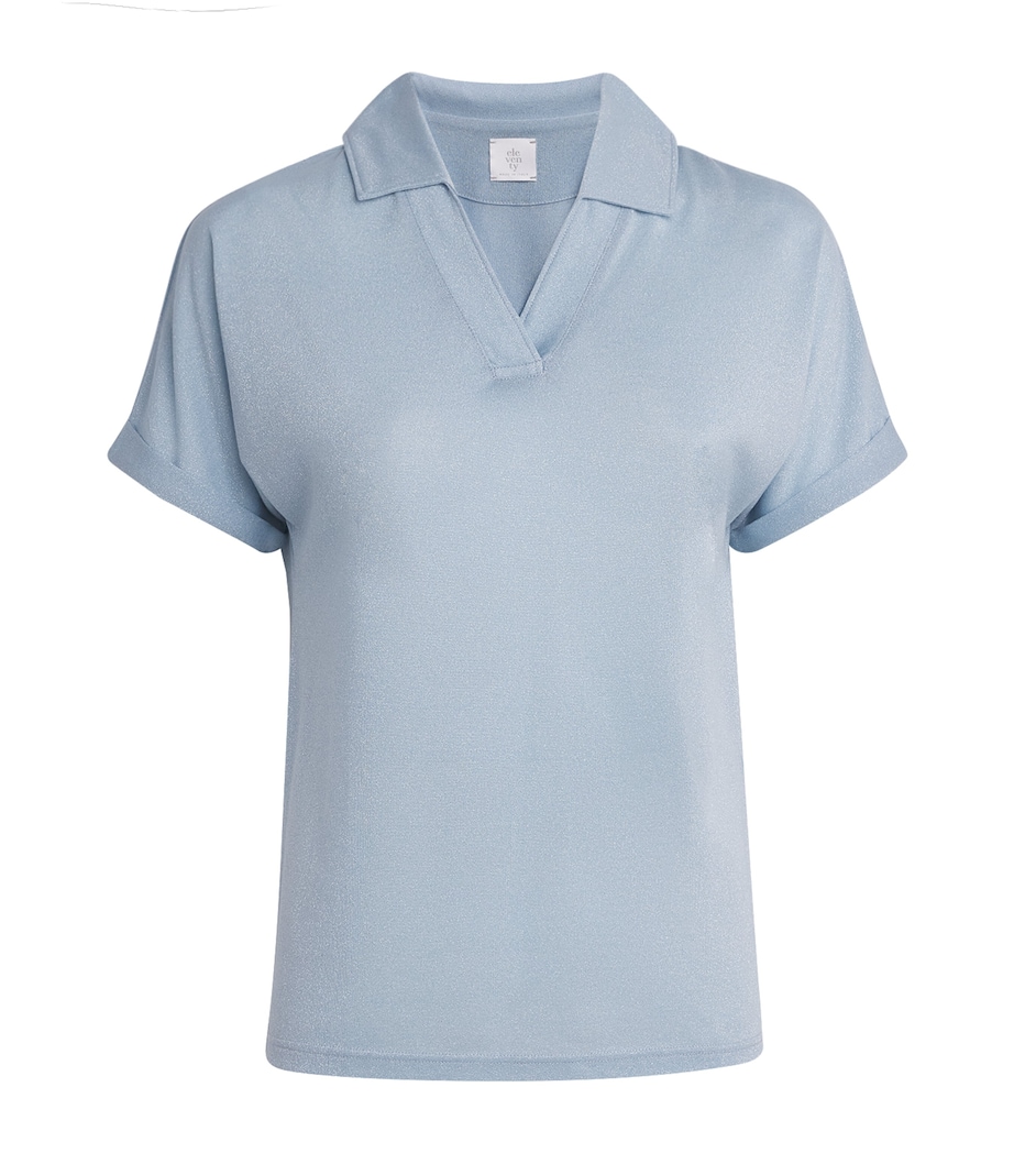 Eleventy Womens Metallic Collared Blusa T-Shirt Nuvola Image 1