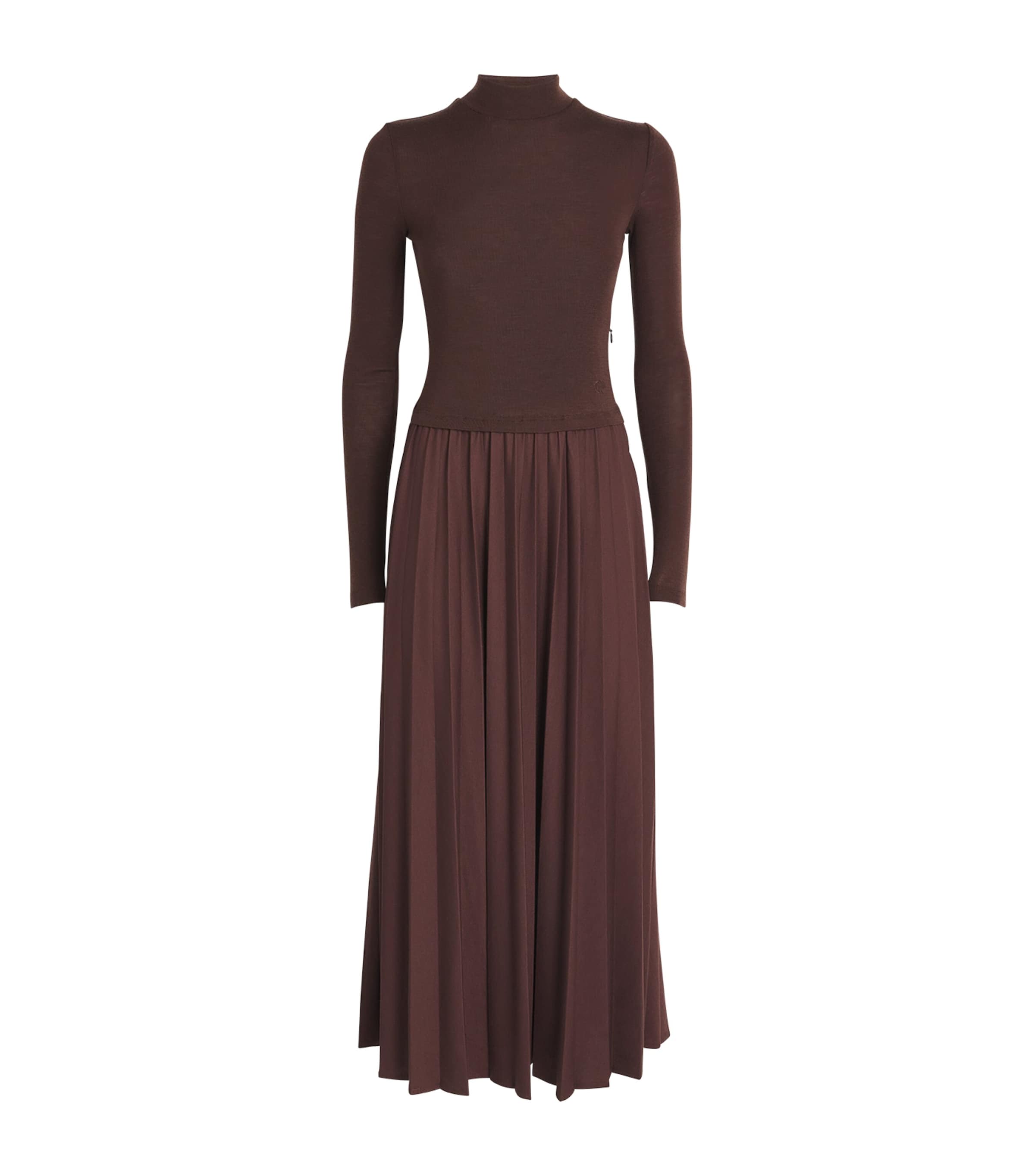 Claudie Pierlot Wool-blend Pleated Maxi Dress In Brown