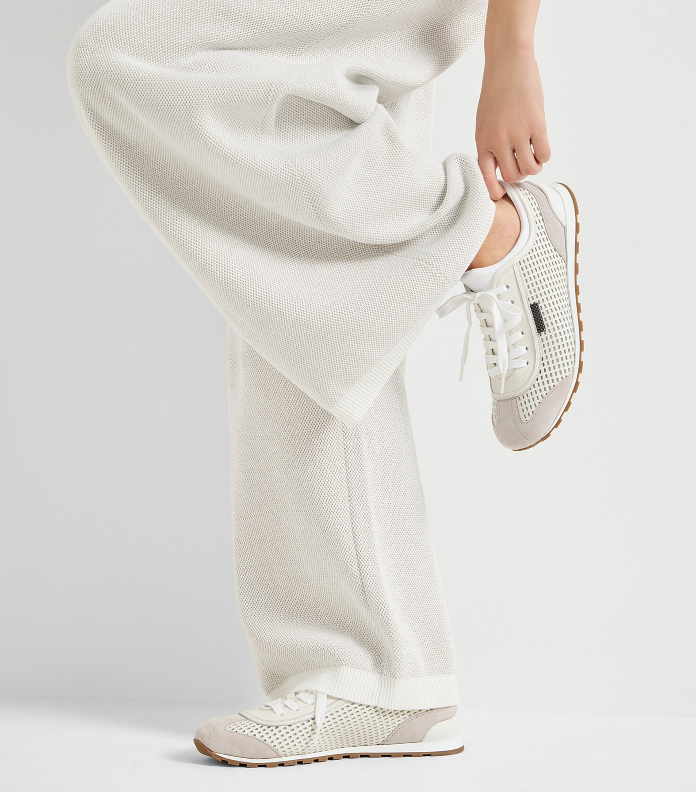 Brunello Cucinelli Leather Net-Trim Sneakers Image 4