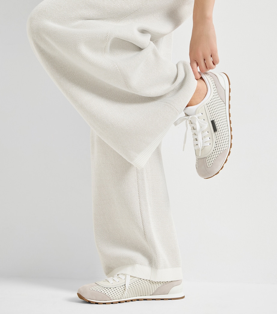 Brunello Cucinelli Leather Net-Trim Sneakers Image 4