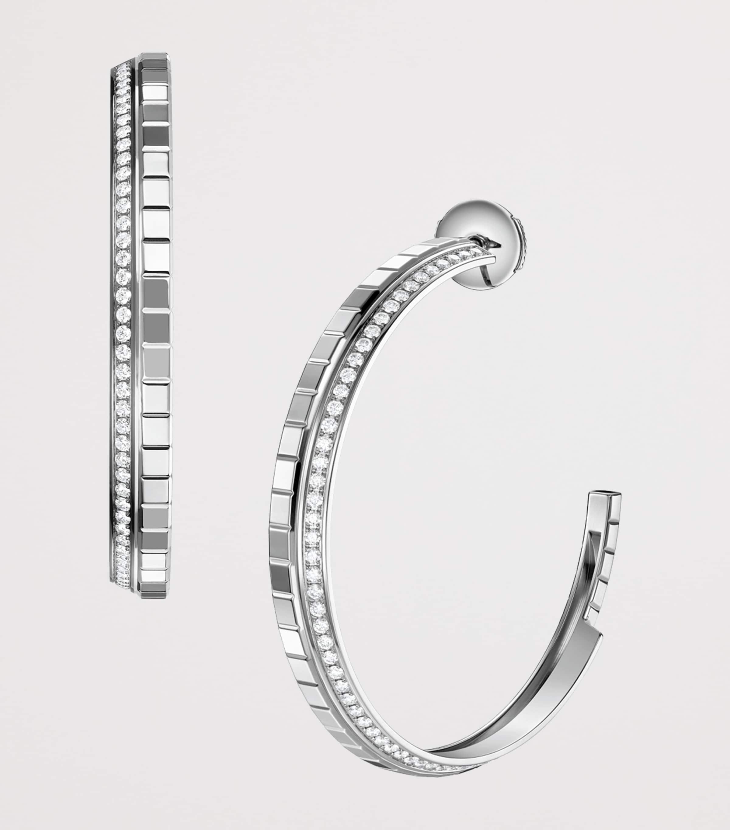 White Gold and Diamond Ice Cube Hoop Earrings 18K WHITE GOLD Image 2