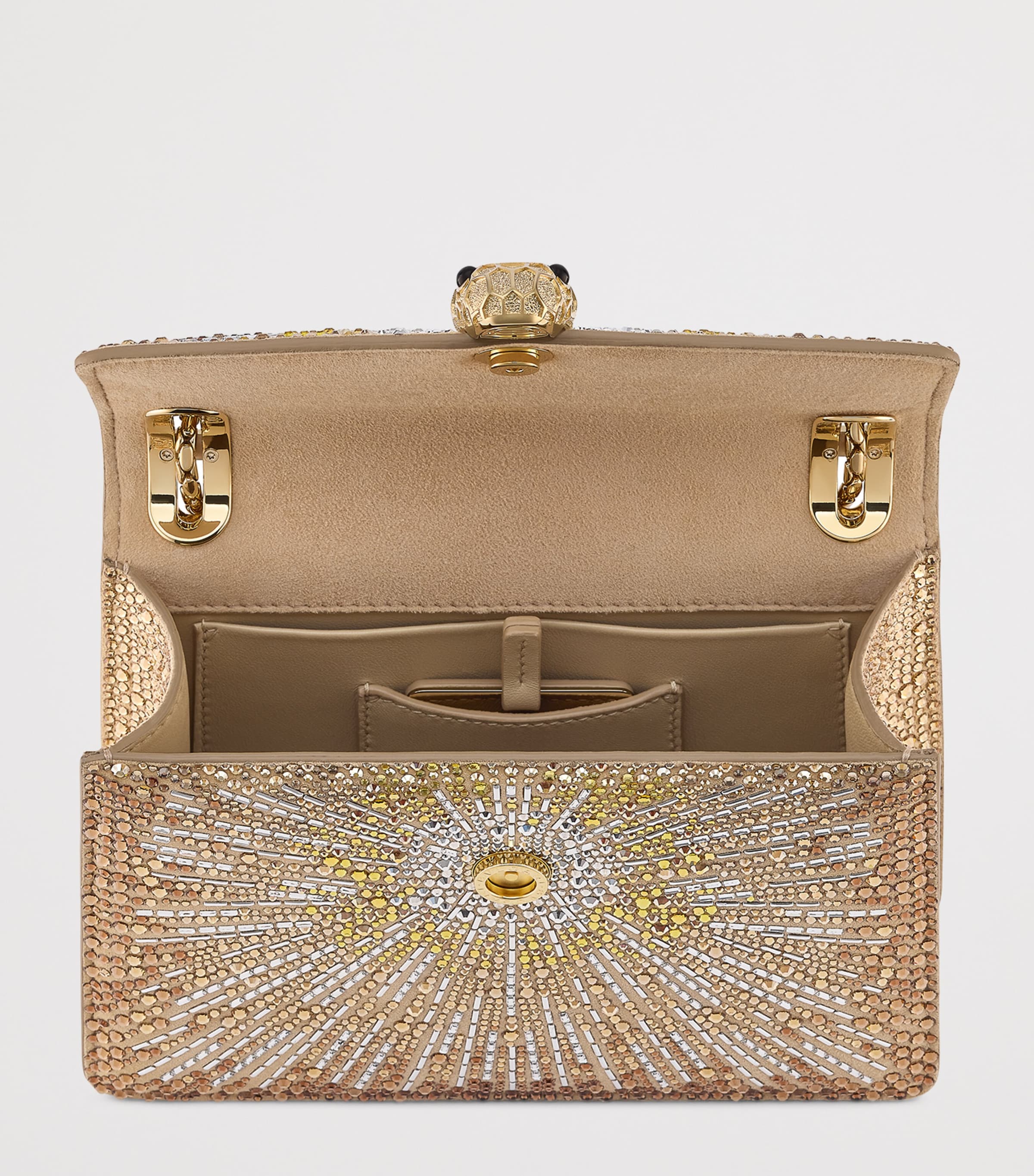 Small Crystal-Embellished Suede Serpenti Forever Day-to-Night Shoulder Bag GOLD Image 2