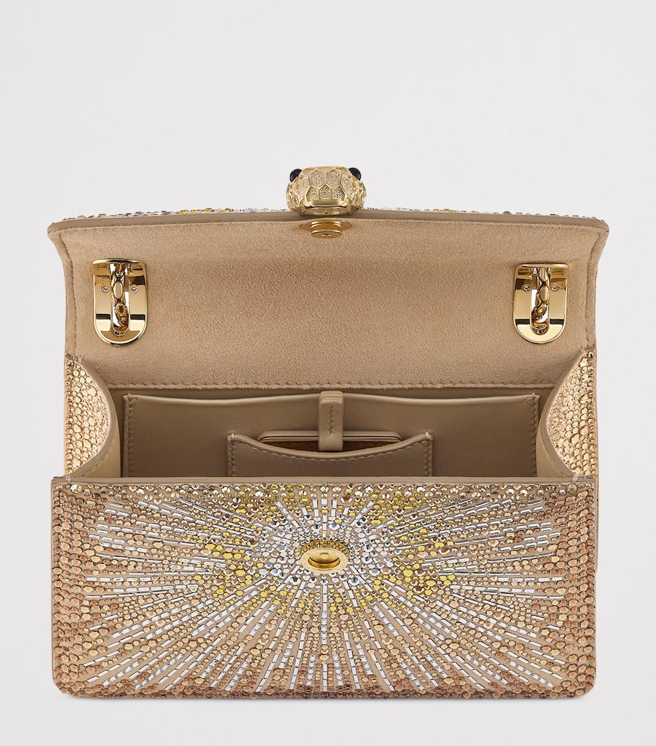 Small Crystal-Embellished Suede Serpenti Forever Day-to-Night Shoulder Bag GOLD Image 2