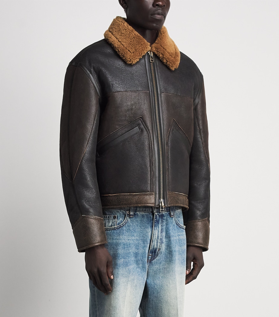 Coor Mens Shearling-Lined Leather Jacket Multi Brown Image 4