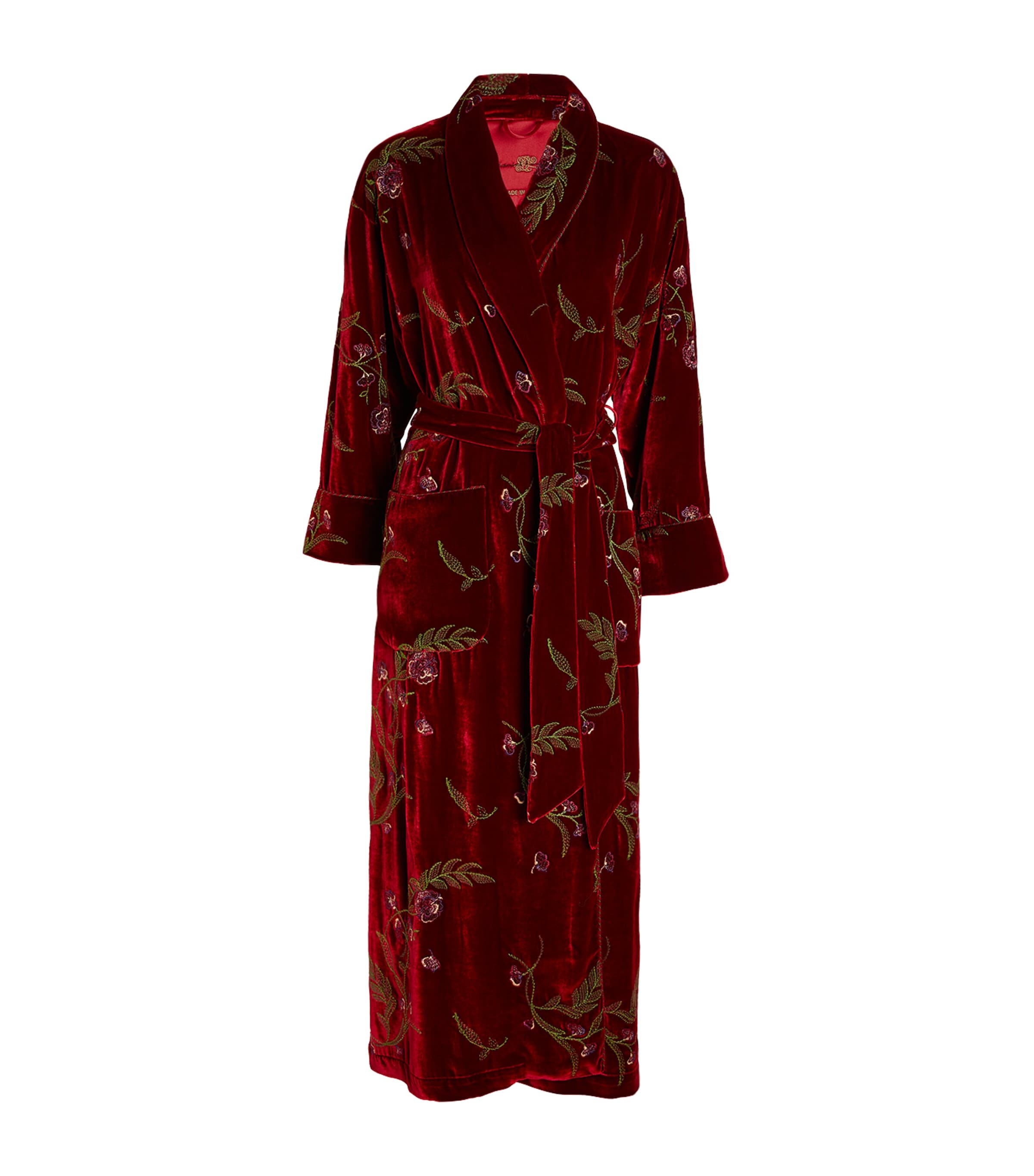 Shop Daniel Hanson Embroidered Velvet Robe In Red