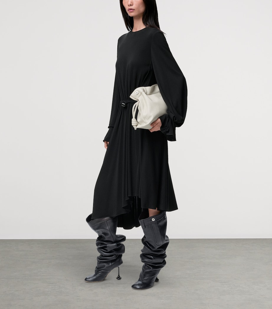 Draped Asymmetric Midi Dress BLACK Image 2