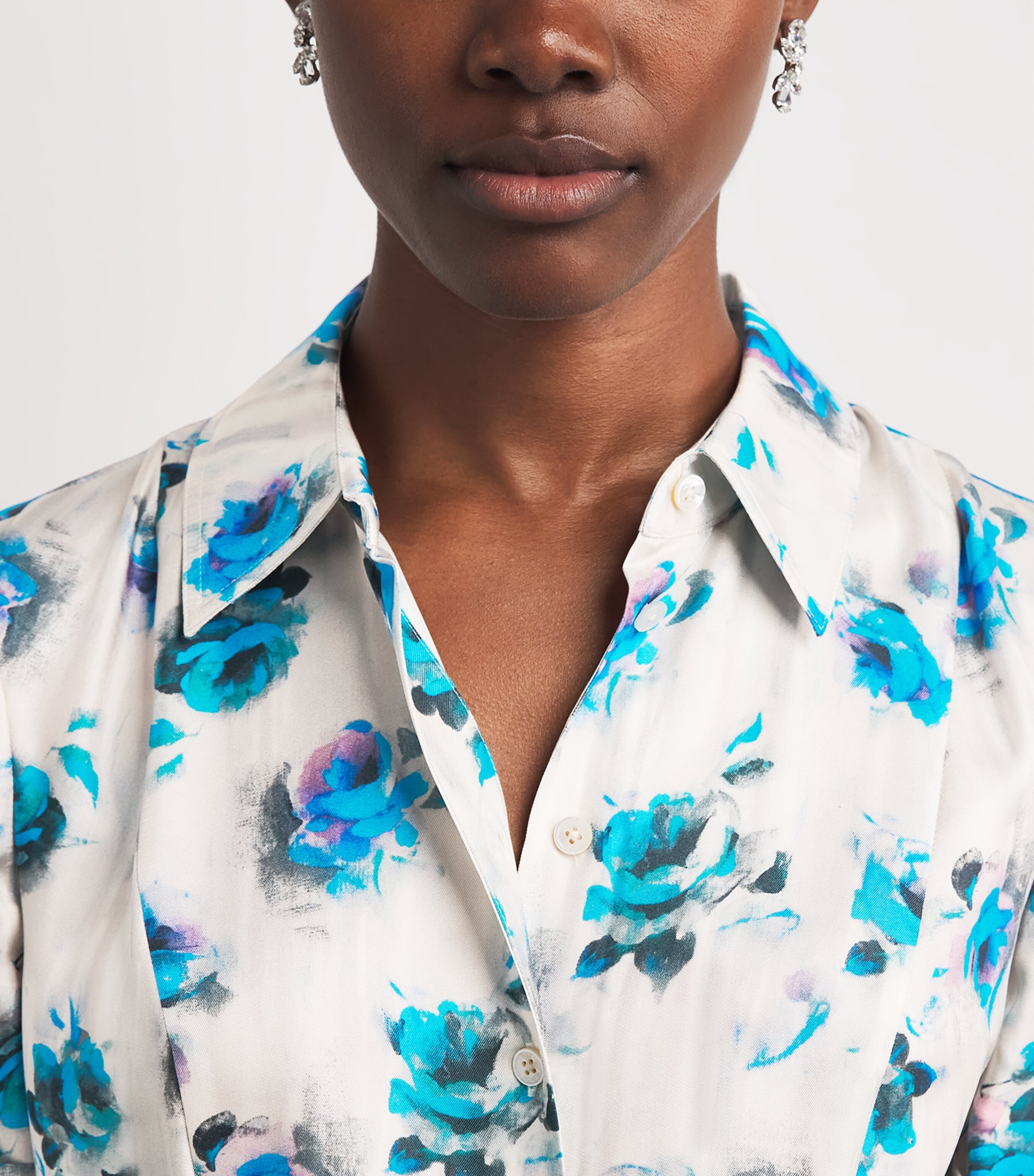 Tory Burch Womens Silk Floral Midi Shirt Dress Blue Roses Image 3