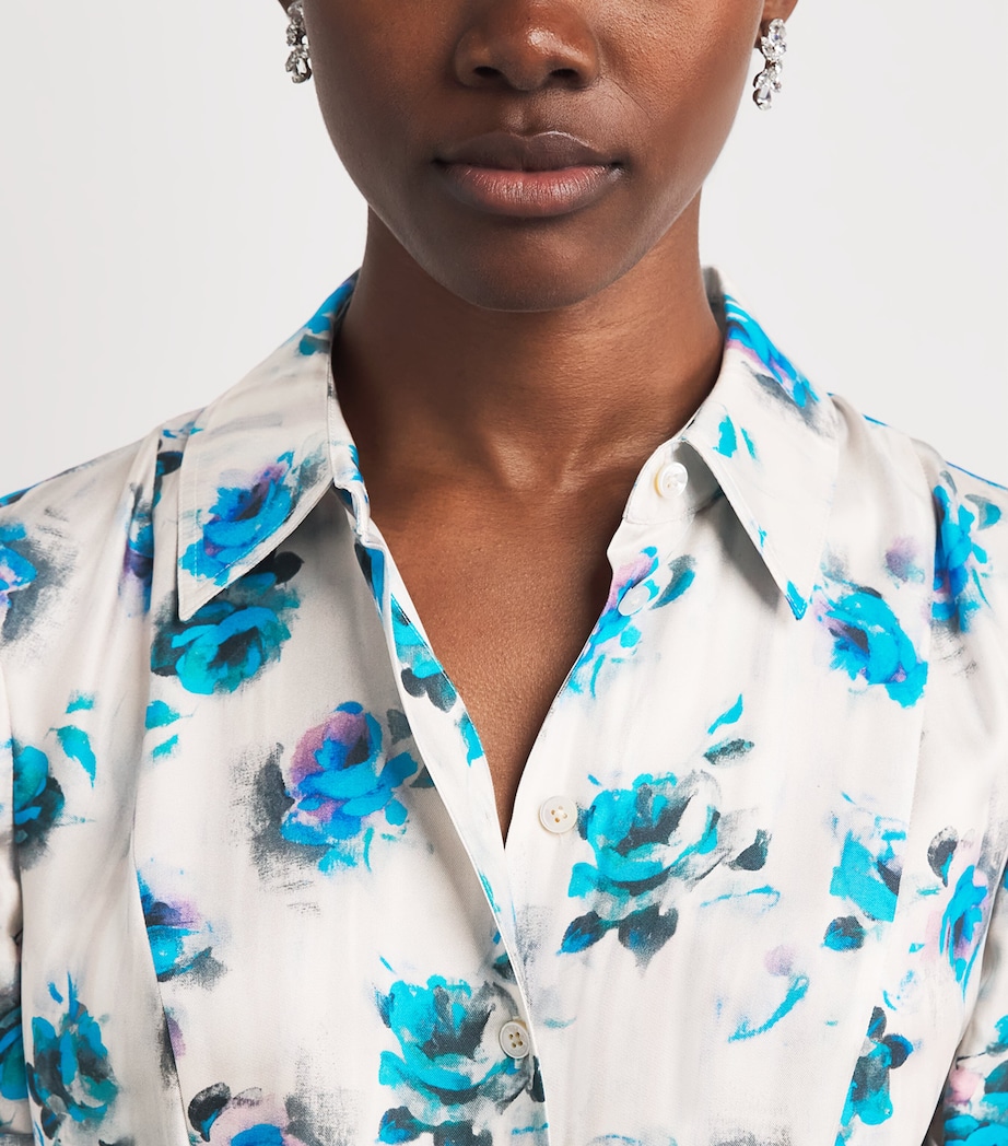 Tory Burch Womens Silk Floral Midi Shirt Dress Blue Roses Image 3