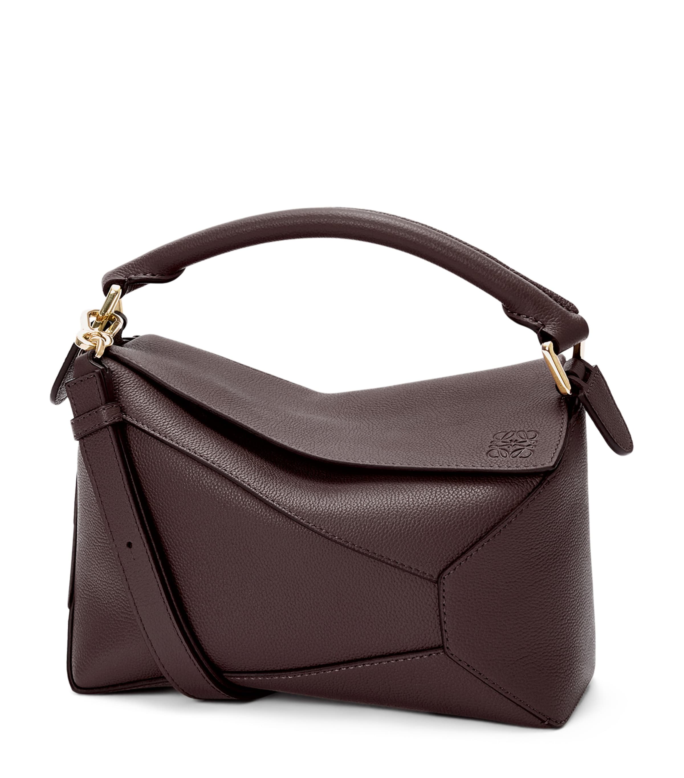 Small Leather Puzzle Edge Top-Handle Bag DARK CHESTNUT Image 1