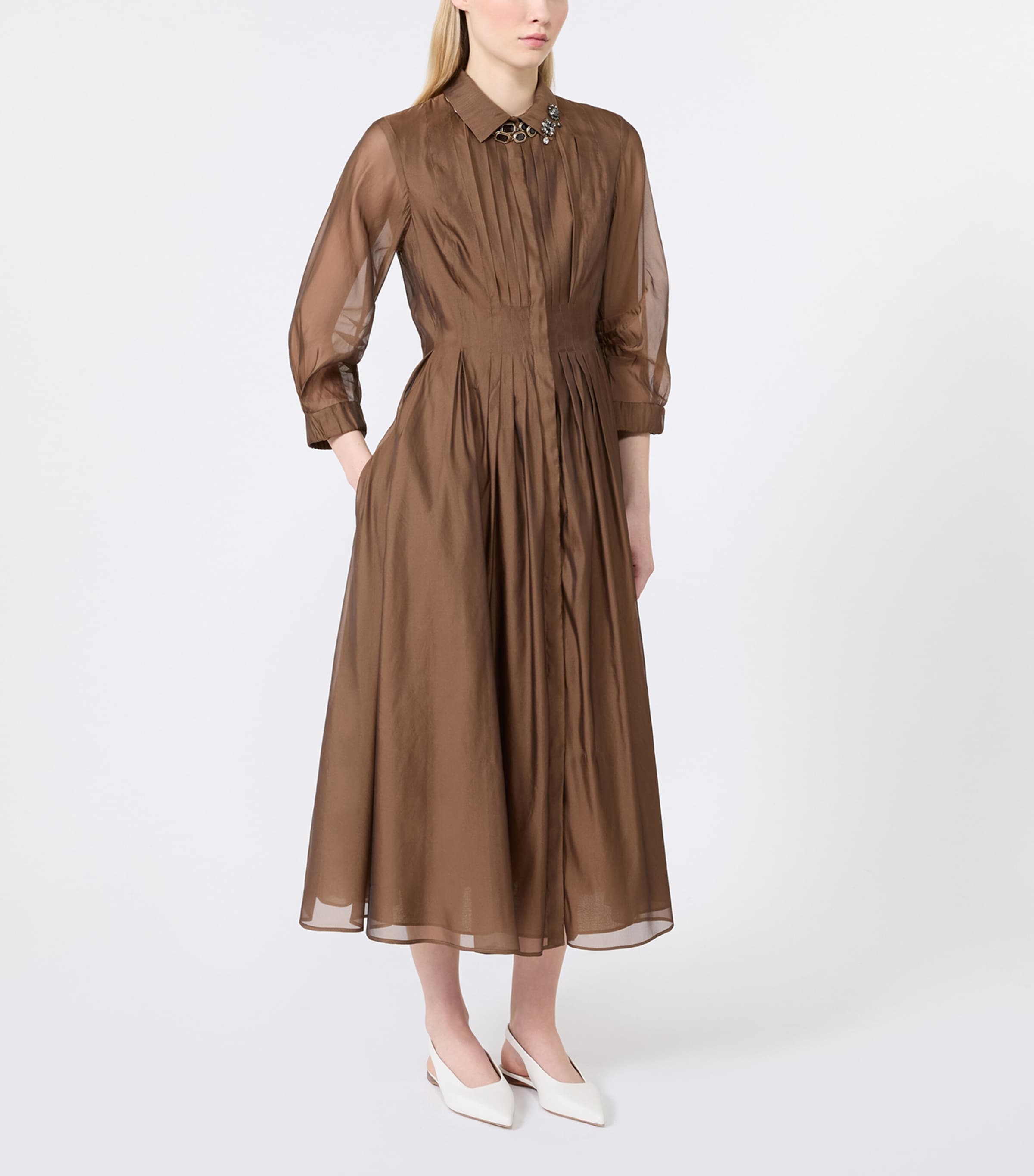 gold silk shirt dress Max Mara Silk-Blend Midi ONLY