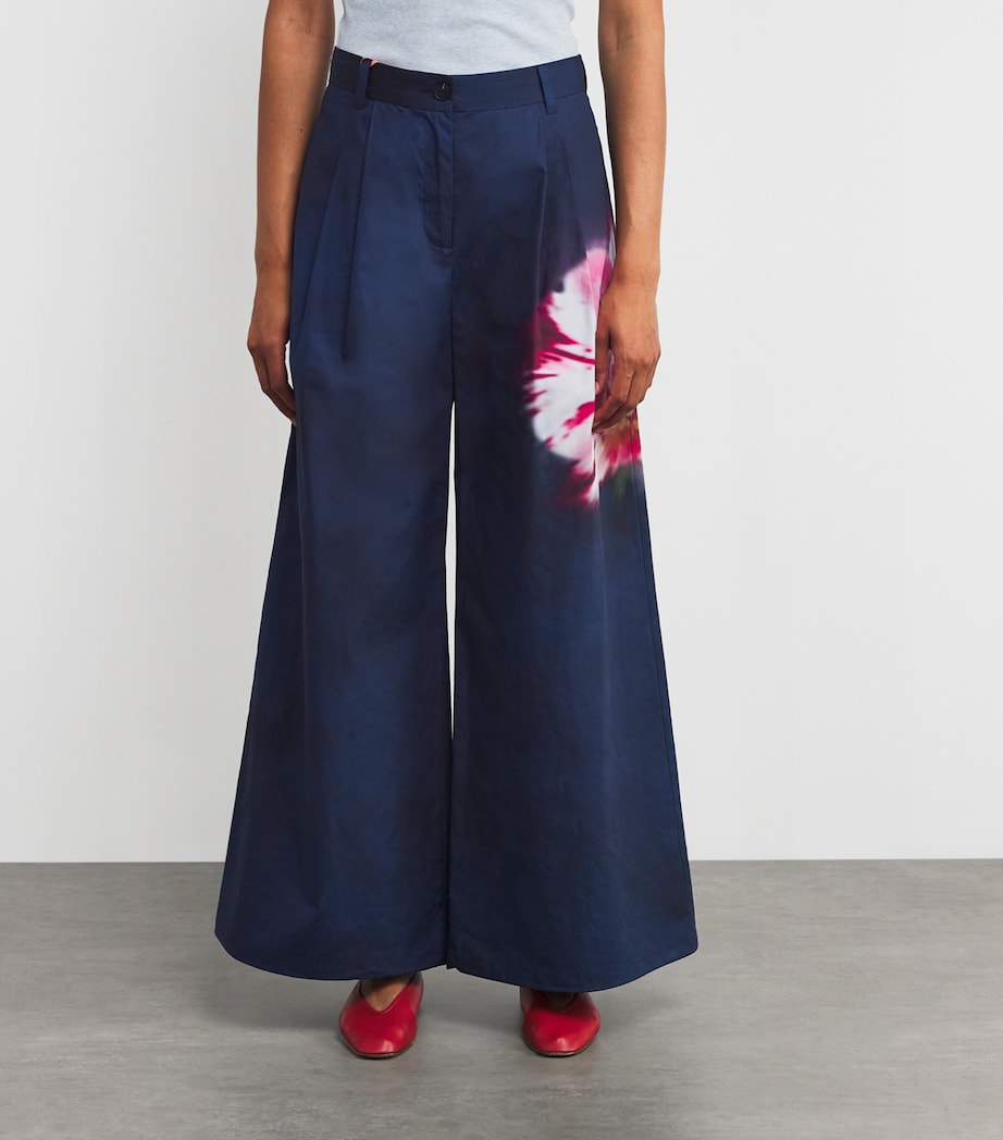 Cotton Floral Wide-Leg Trousers NAVY Image 3