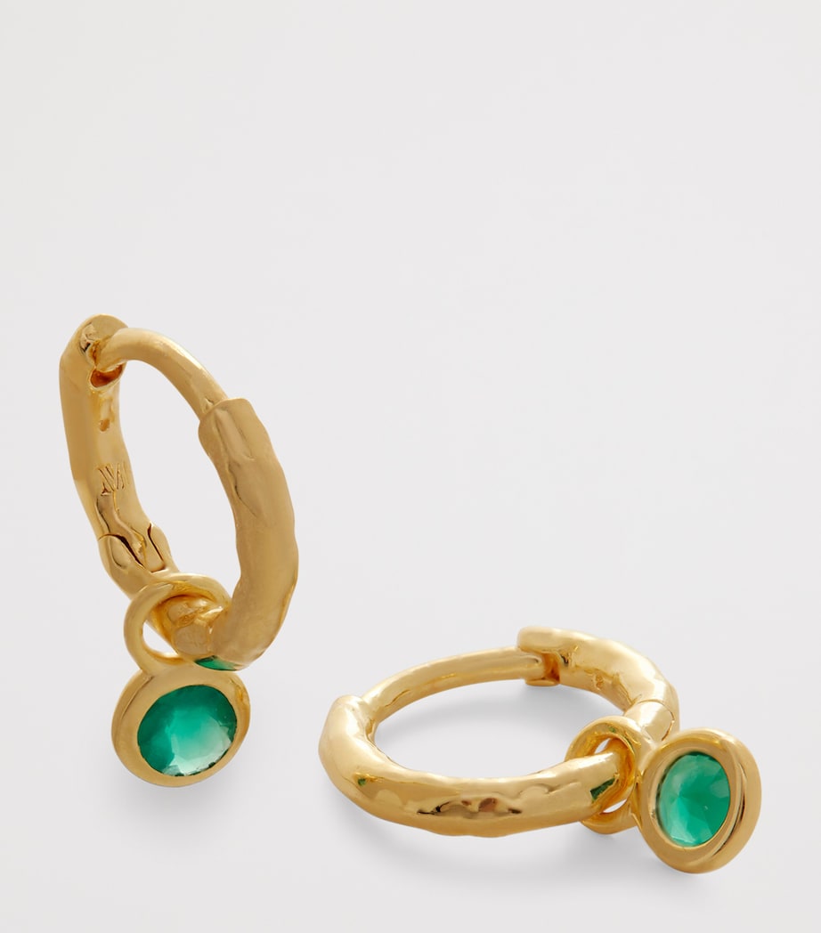 Mini Gold Vermeil and Green Onyx Gemstone Huggie Earrings 18K GOLD VERMEIL Image 2
