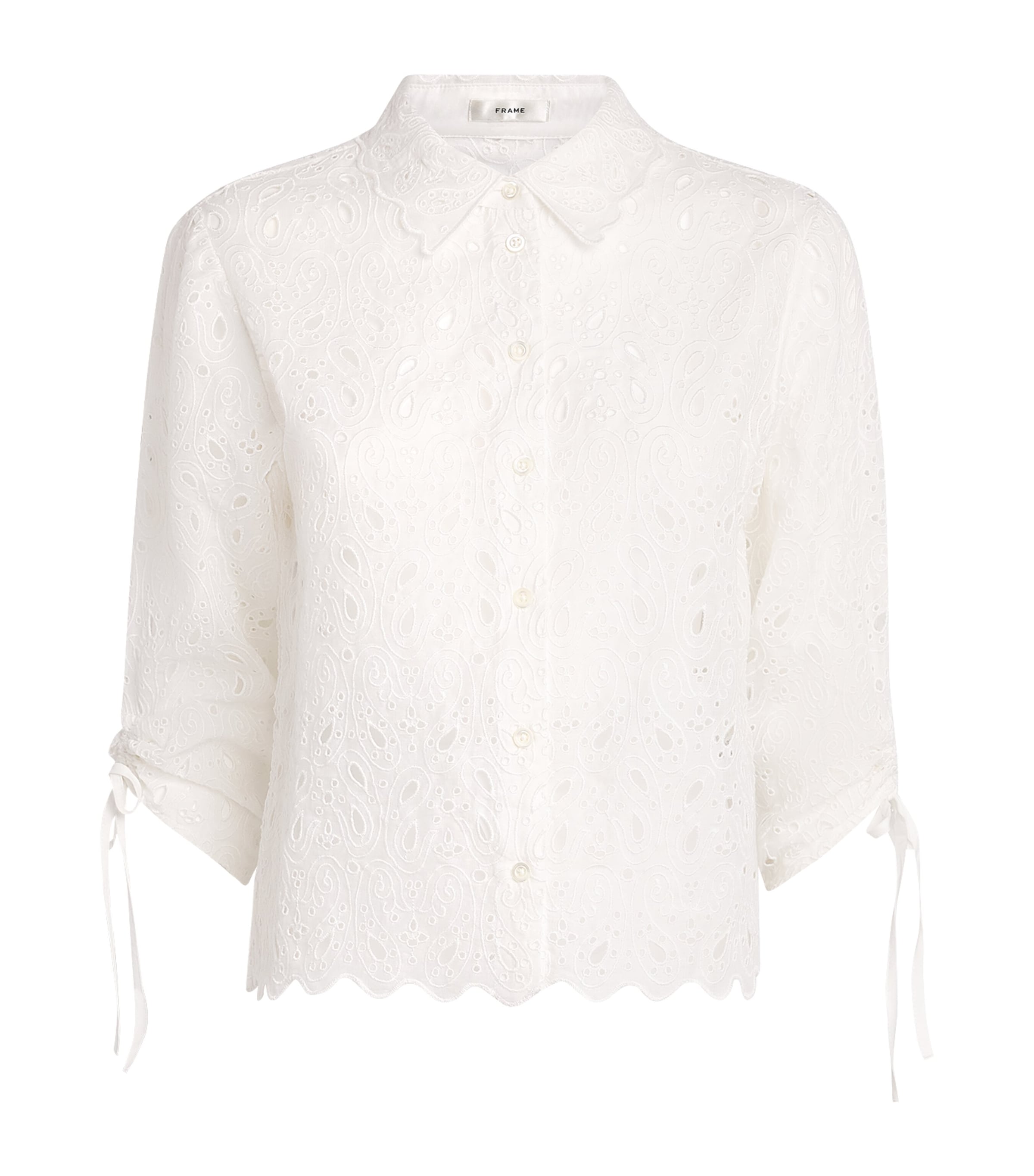 FRAME Womens The Paisley Eyelet Cinch Sleeve Shirt White Image 1