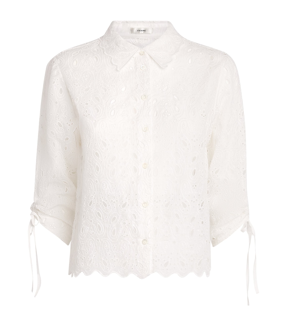FRAME Womens The Paisley Eyelet Cinch Sleeve Shirt White Image 1