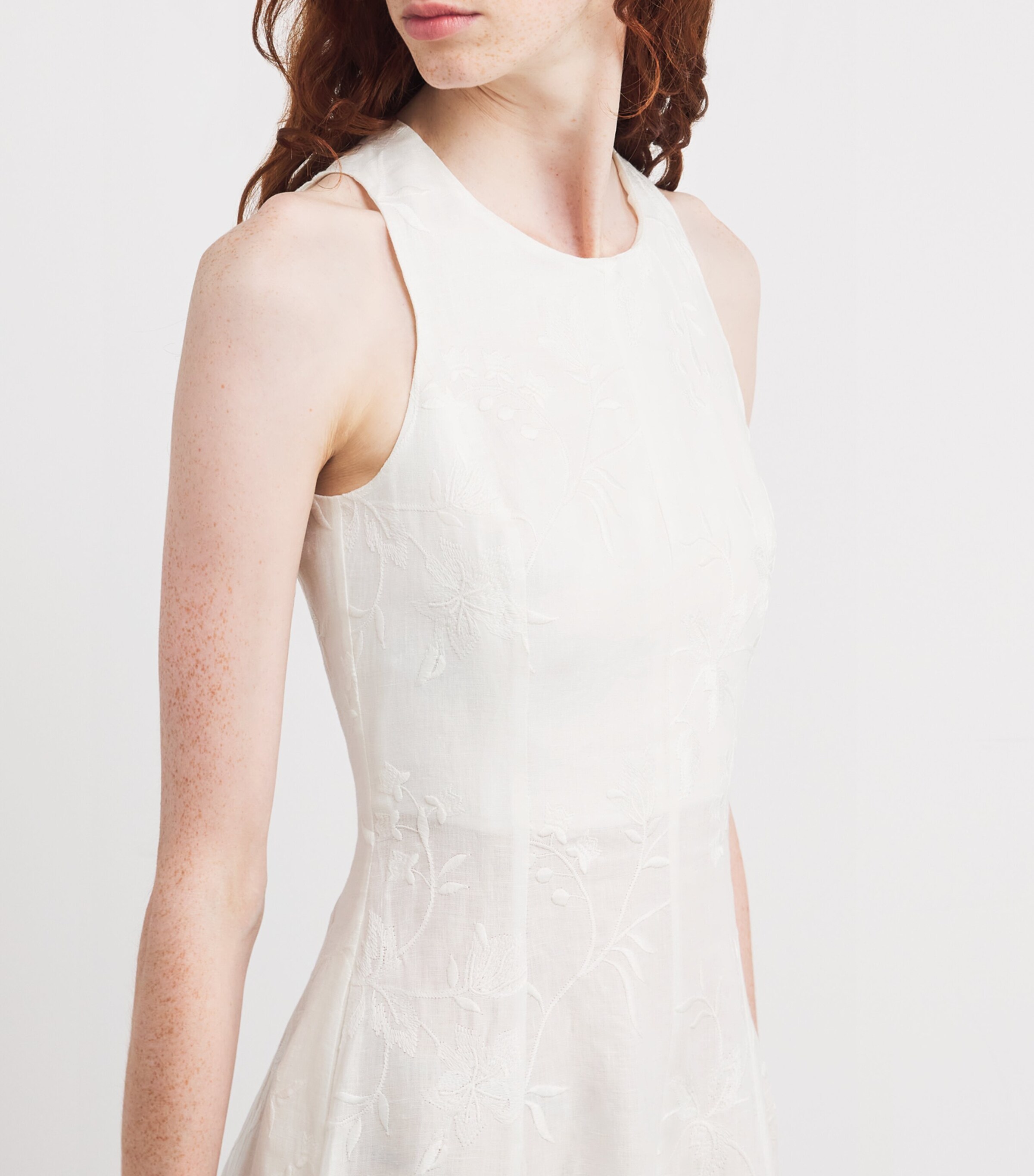 Eleventy Womens x Harrods Linen Floral-Embroidered Dress Bianco Image 6