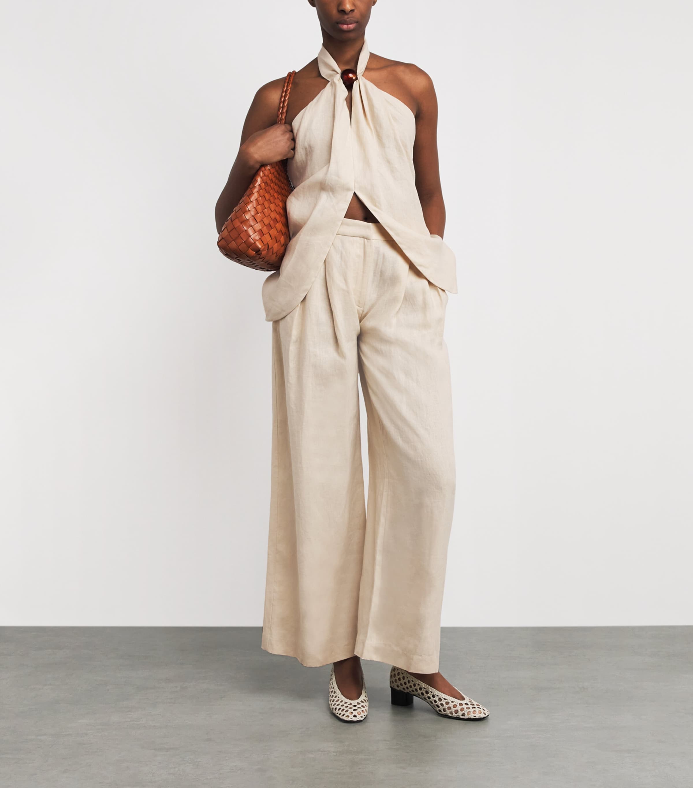 Faithfull the Brand Womens Linen Sofia Wide-Leg Trousers Panna Image 2