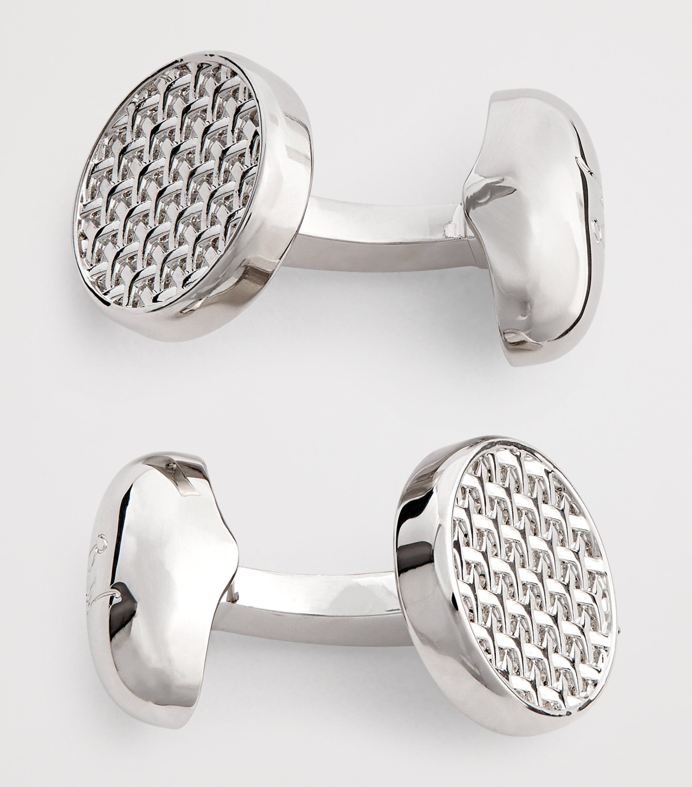 Rhodium-Plated Woven Round Cufflinks RHODIUM Image 5