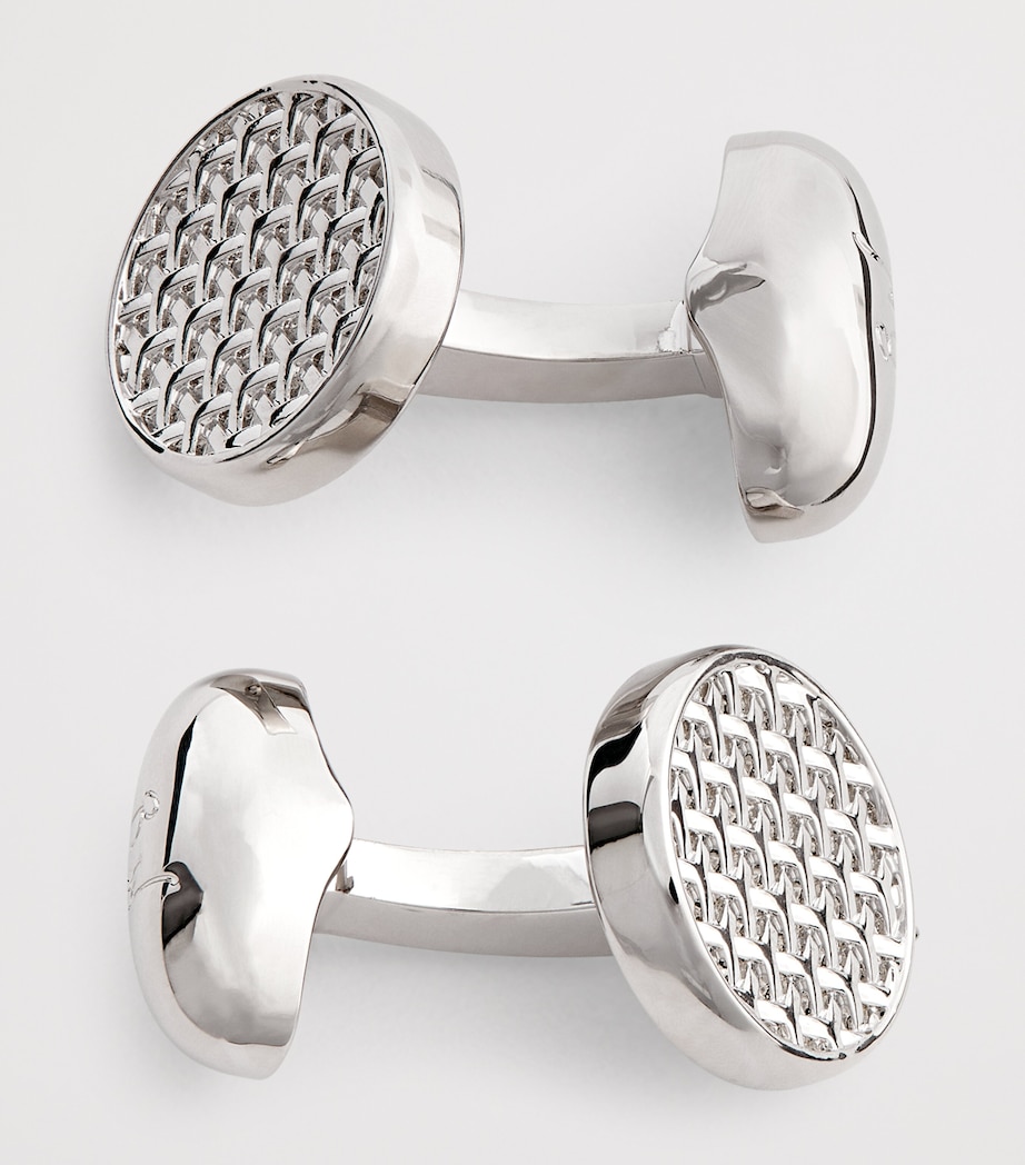 Rhodium-Plated Woven Round Cufflinks RHODIUM Image 5