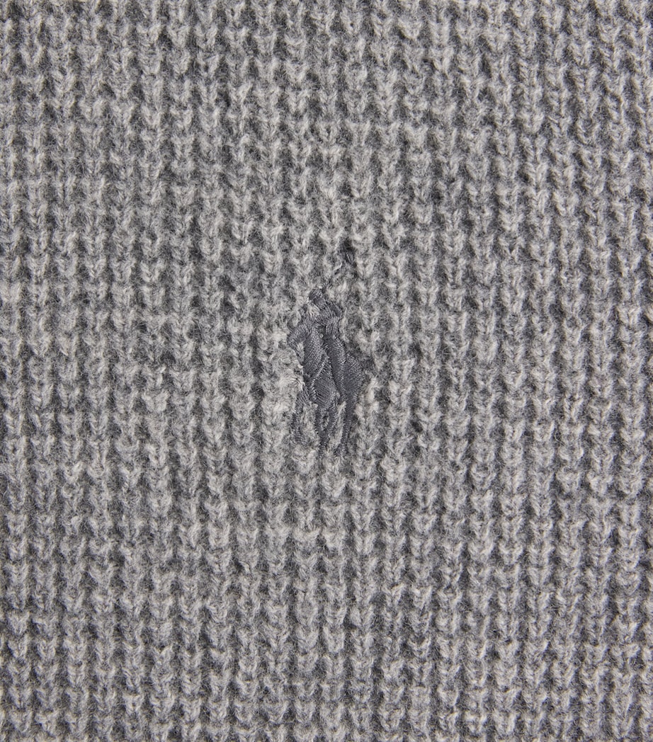 Polo Ralph Lauren Mens Wool-Cotton Waffle-Knit Zip-Up Hoodie Fawn Grey Heather Image 6