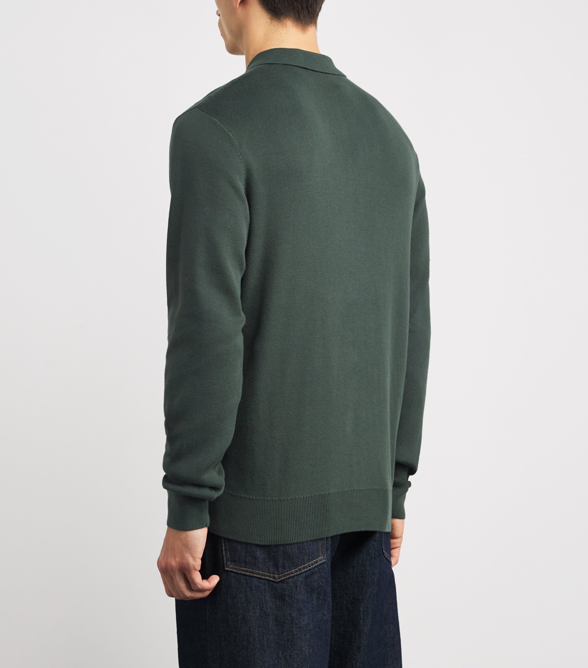 Cotton Zip-Up Polo Shirt X89 COURT GREEN Image 4