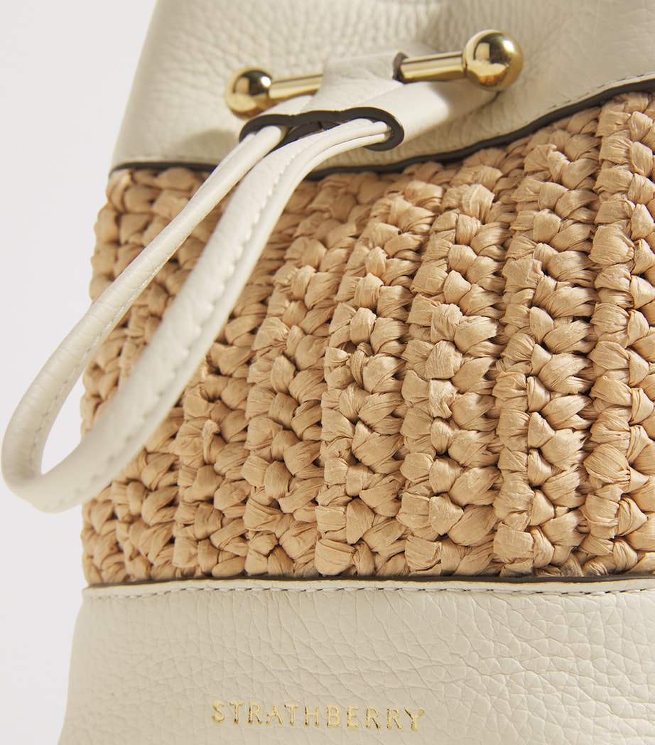 Leather-Raffia Osette Top-Handle Bag VANILLA Image 6