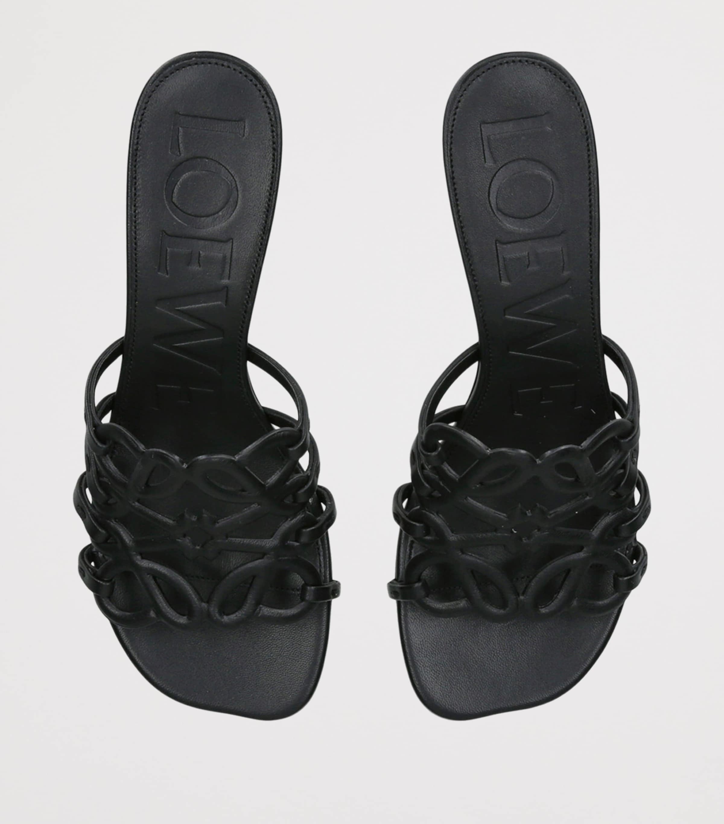 Leather Petal Anagram Heeled Mules 45 BLACK Image 4