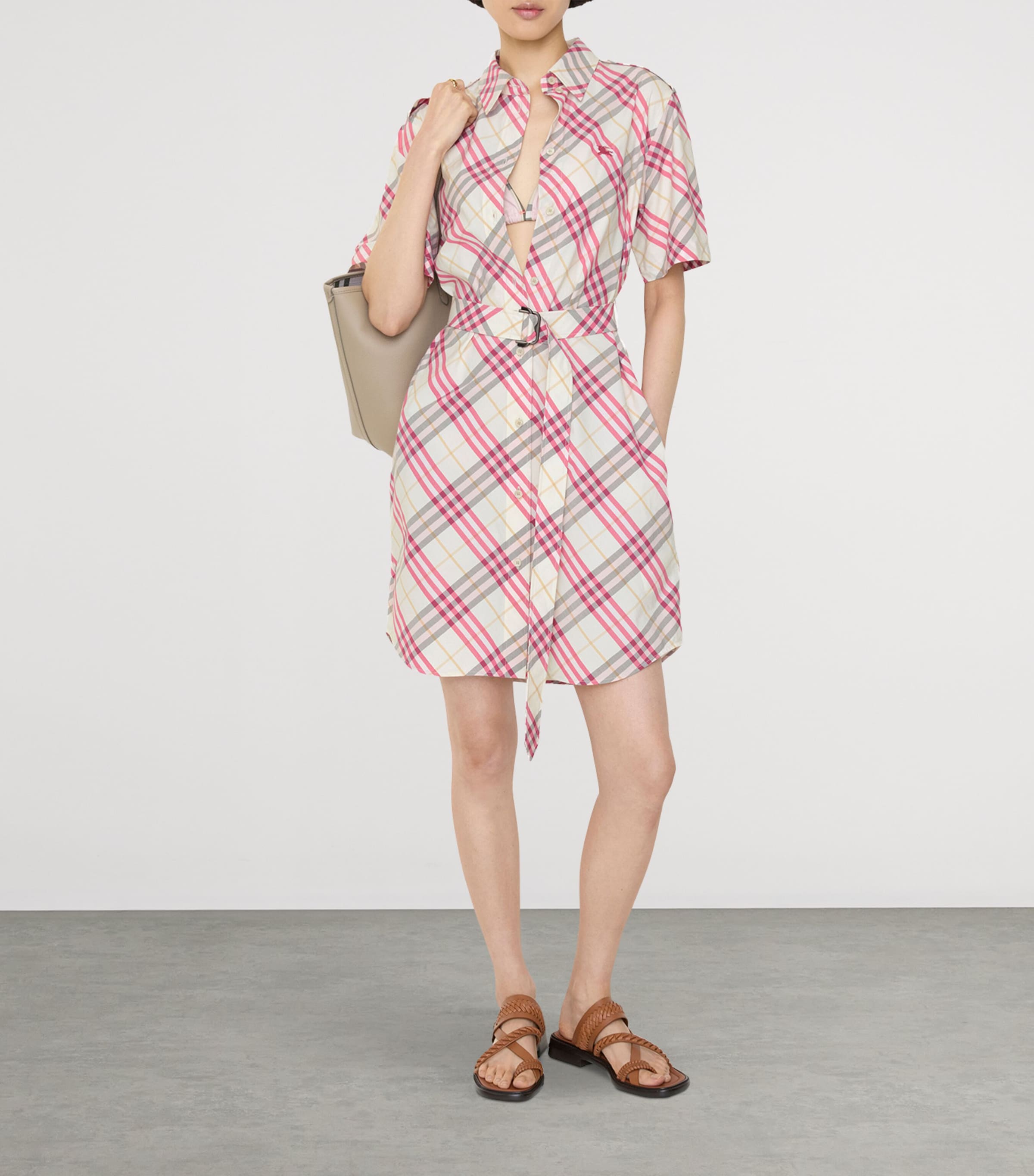 Burberry Womens Cotton Check Mini Shirt Dress Aubergine Prpl Ip Ck Image 2