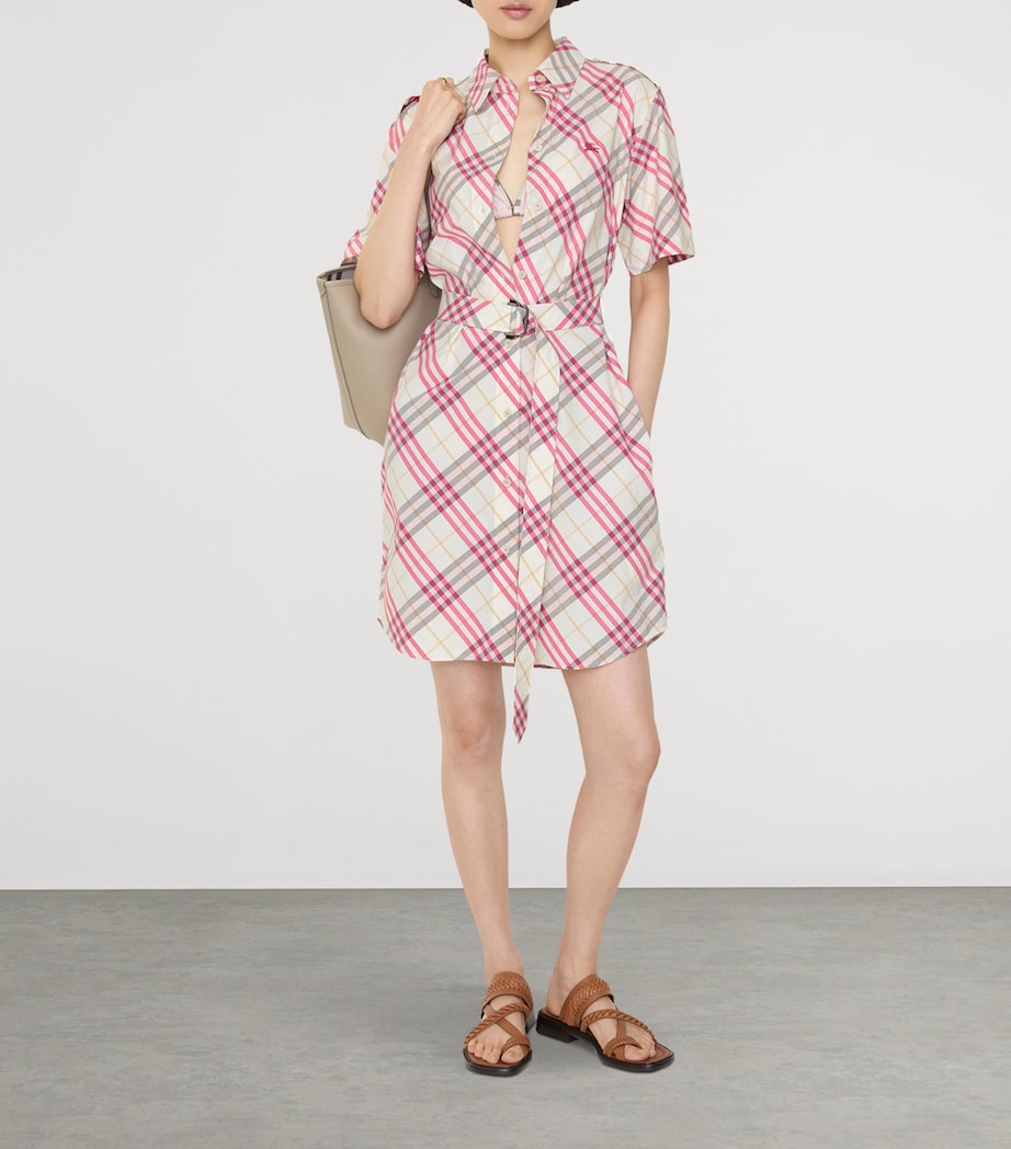 Burberry Womens Cotton Check Mini Shirt Dress Aubergine Prpl Ip Ck Image 2