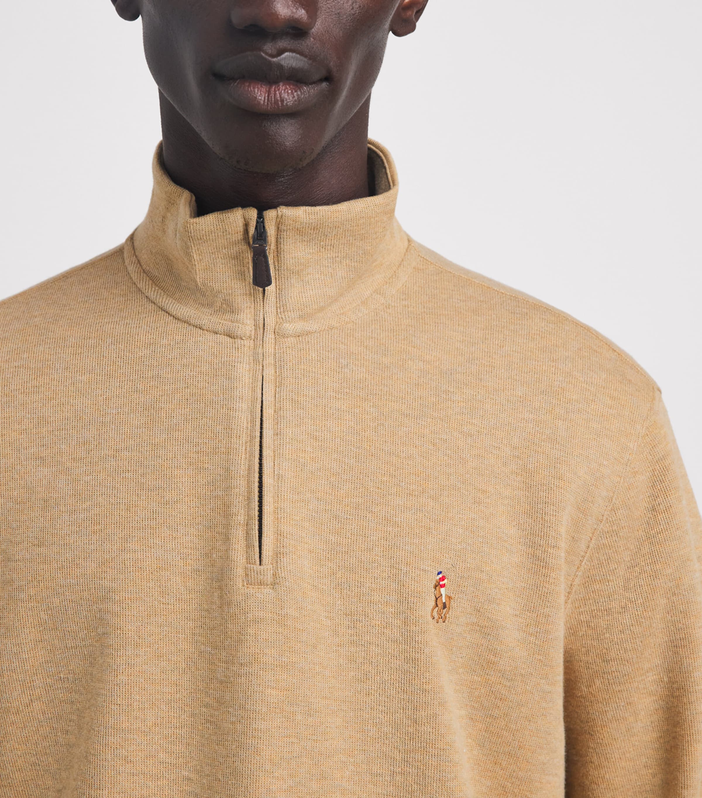 Polo Ralph Lauren Mens Estate-Rib Quarter-Zip Sweater Cafe Tan Heather Image 3