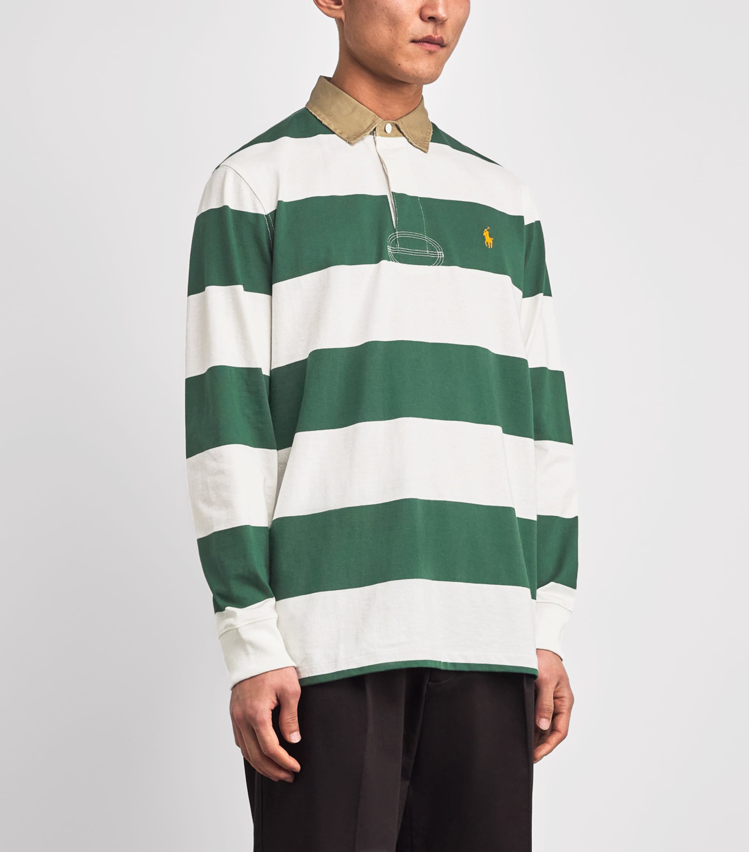 Cotton Stripe Polo Pony Rugby Shirt GREEN Image 3
