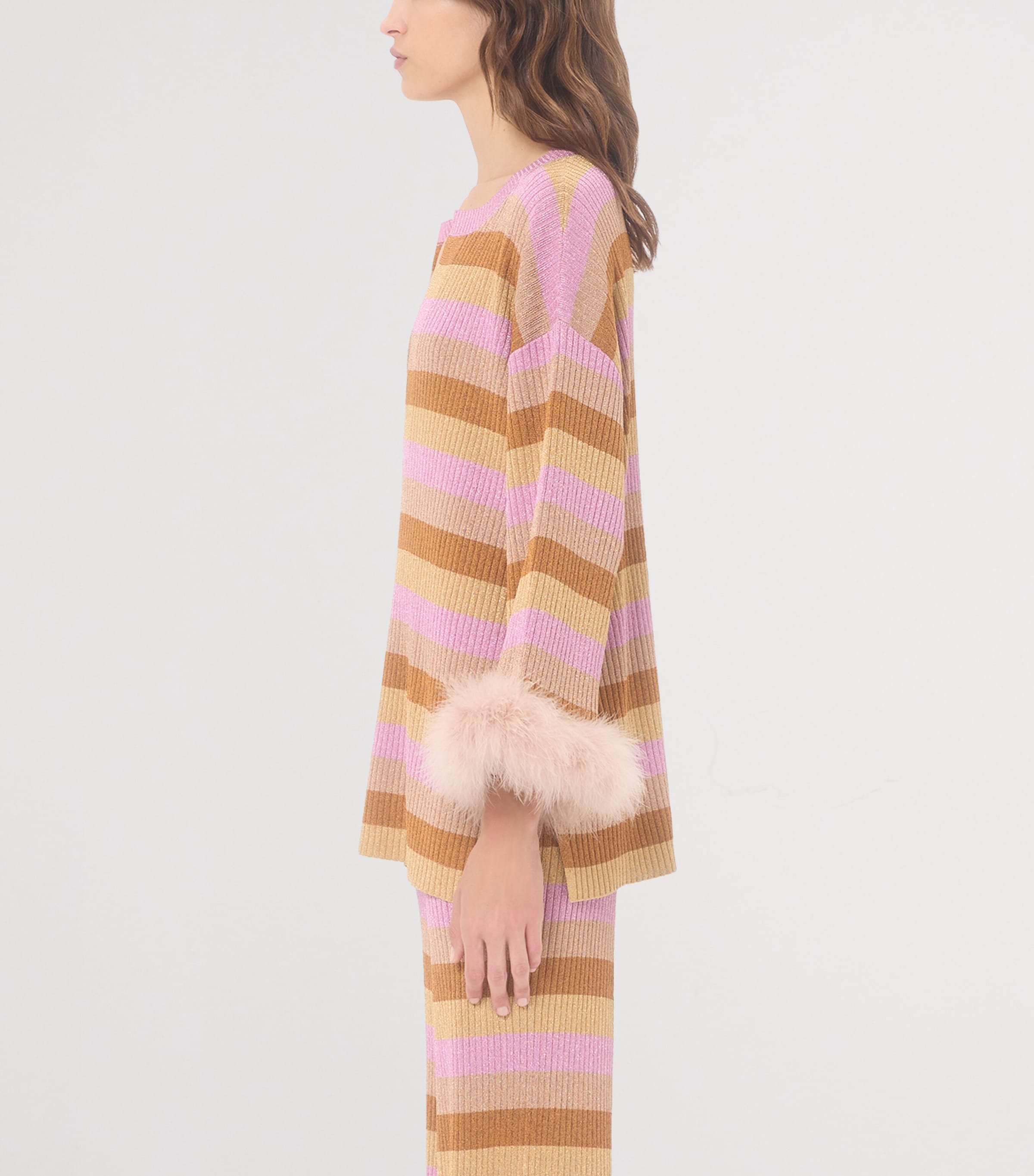 Valentino Womens Lurex Feather-Trim Sweater Image 3